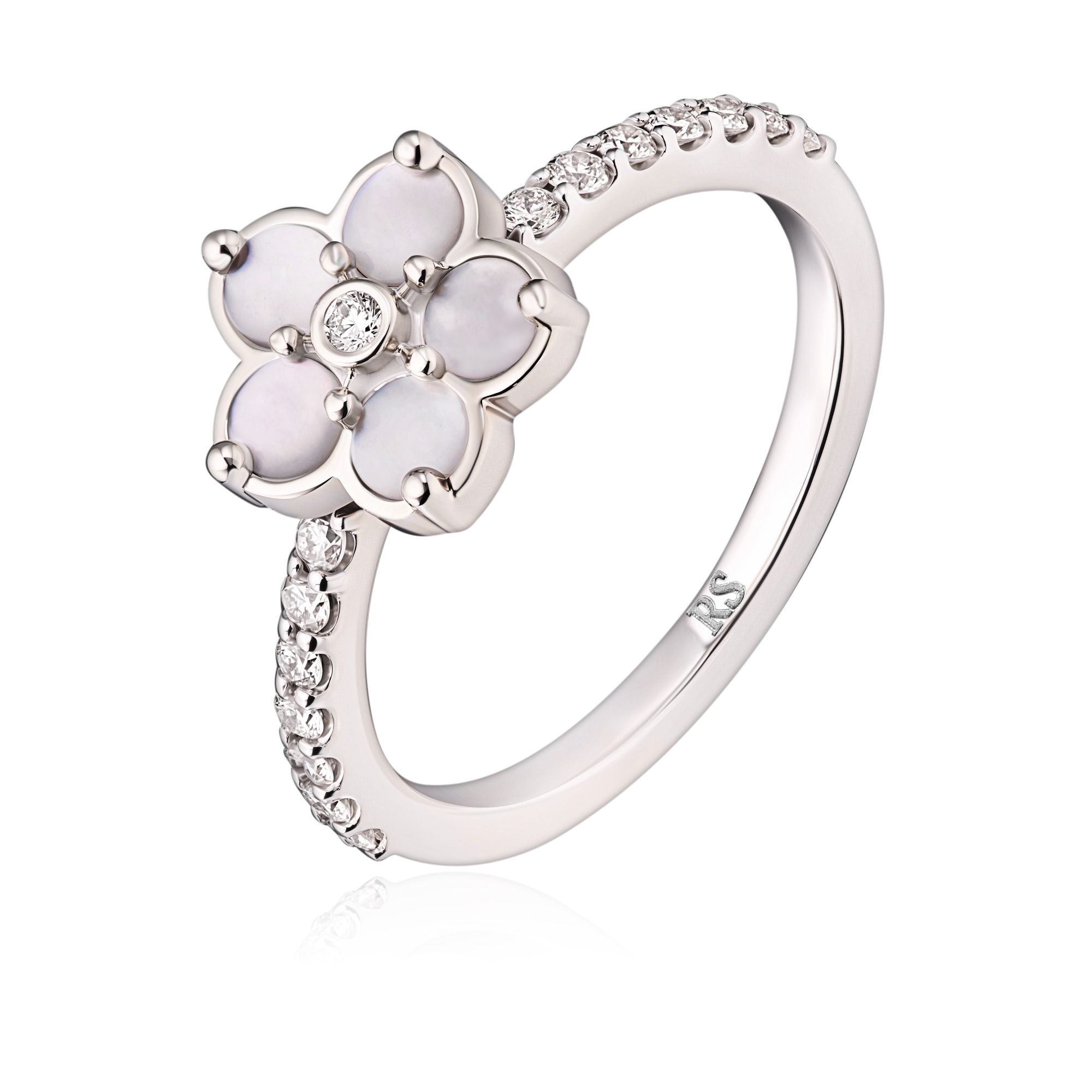 Кольцо из белого золота с перламутром и бриллиантами