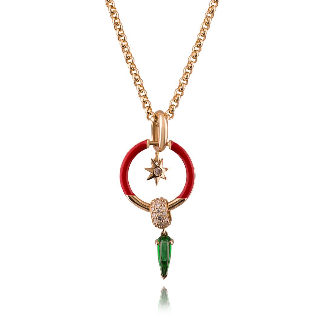 Колье из желтого золота с гранатом и бриллиантами