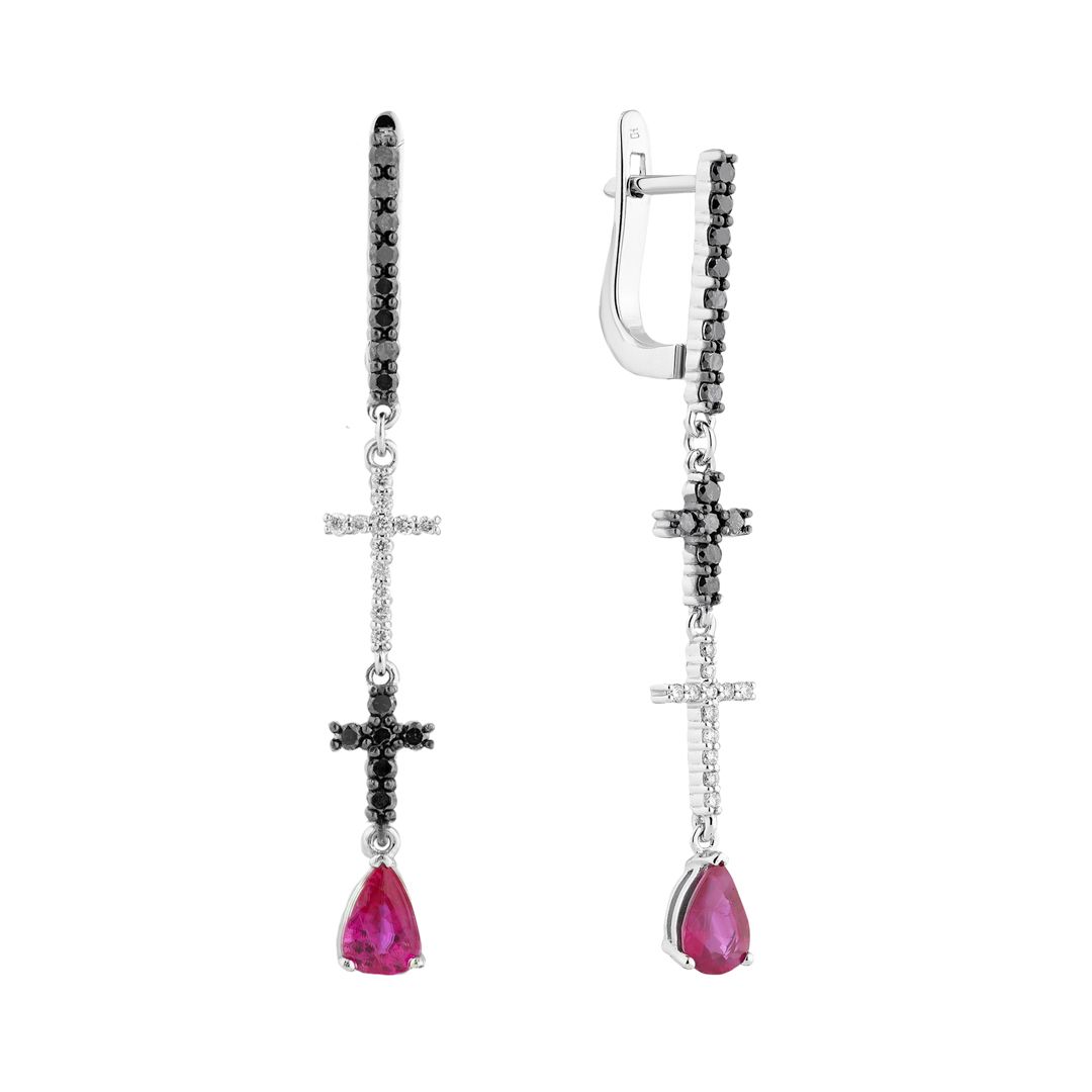 Серьги из белого золота с рубинами и бриллиантами