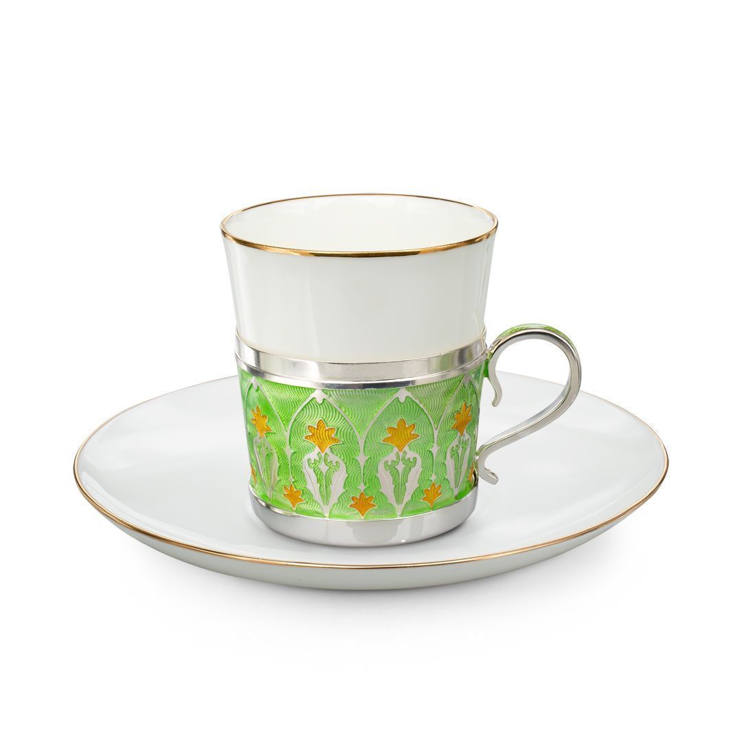 Набор кофейный из серебра с фианитом