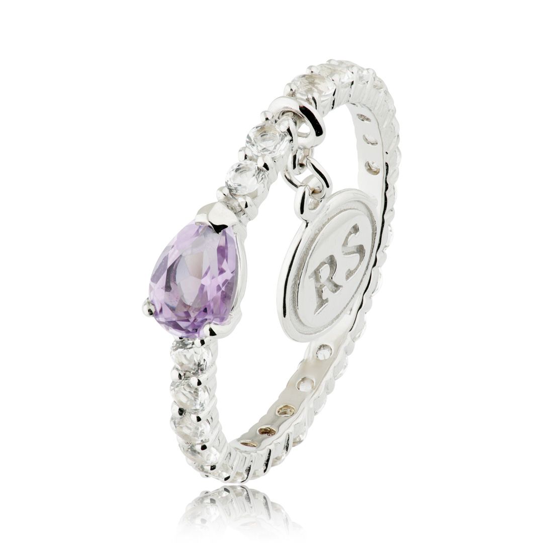 Кольцо из белого золота с топазами и аметистом