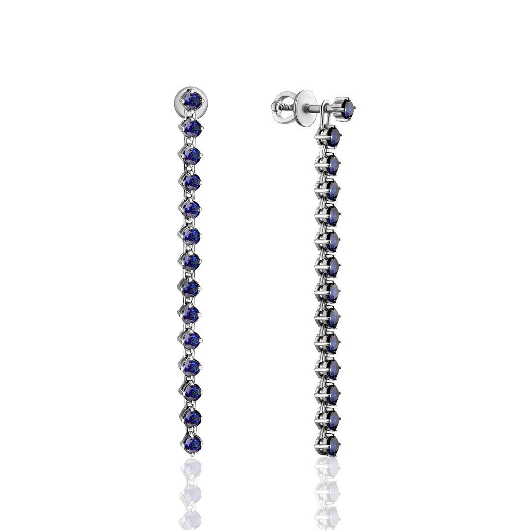 Пусеты из белого золота с сапфирами