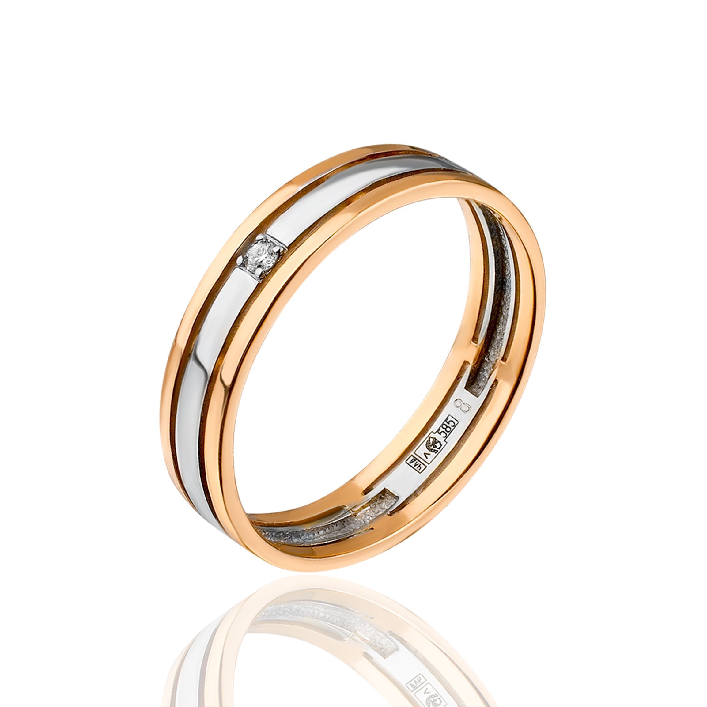 Обручальное кольцо из красного золота с бриллиантом