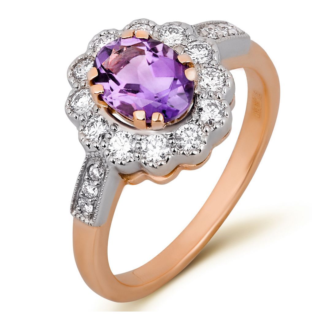 Кольцо из красного золота с бриллиантами и аметистом
