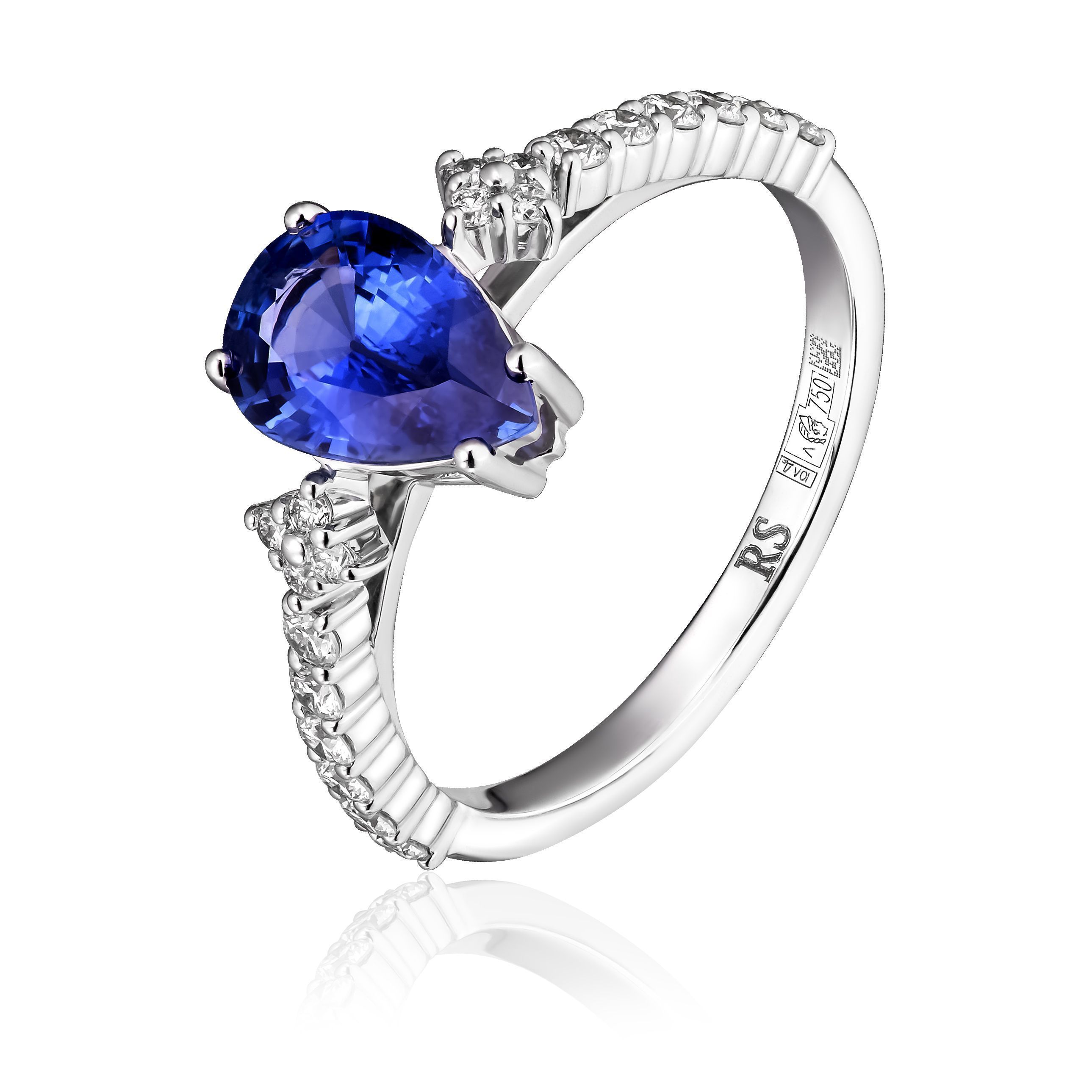 Кольцо из белого золота с сапфиром 1.37 ct и бриллиантами