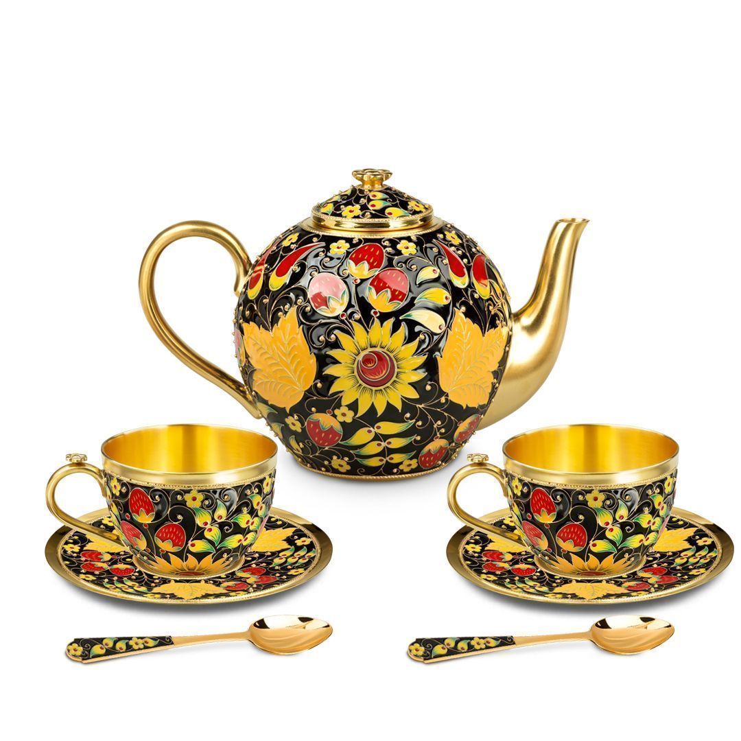 Сервиз чайный «Хохлома» из серебра