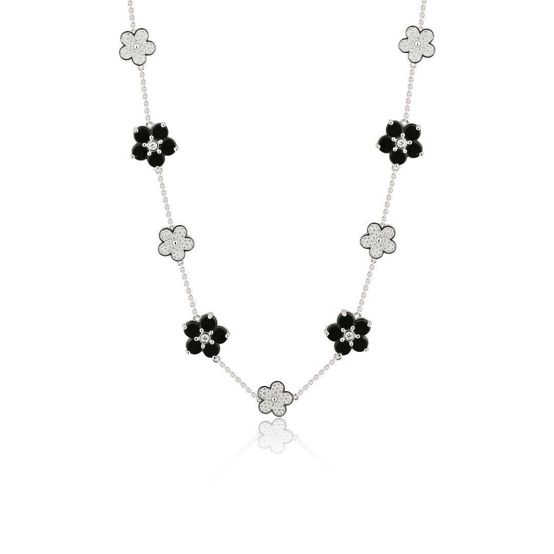 Колье из белого золота с ониксами и бриллиантами