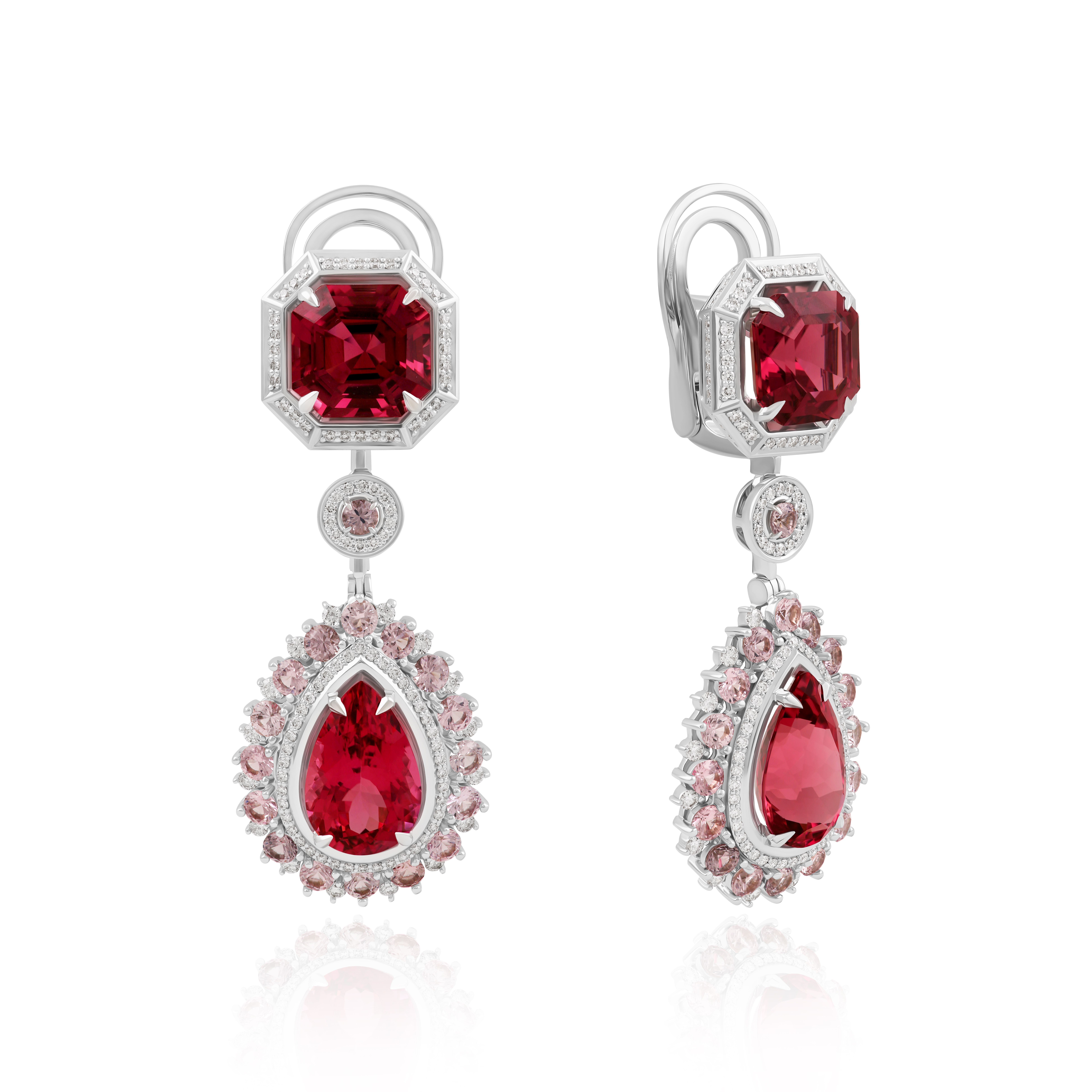 Серьги с бриллиантами, шпинелью и турмалинами 23.47 ct