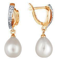 Серьги из красного золота с бриллиантами и жемчугом