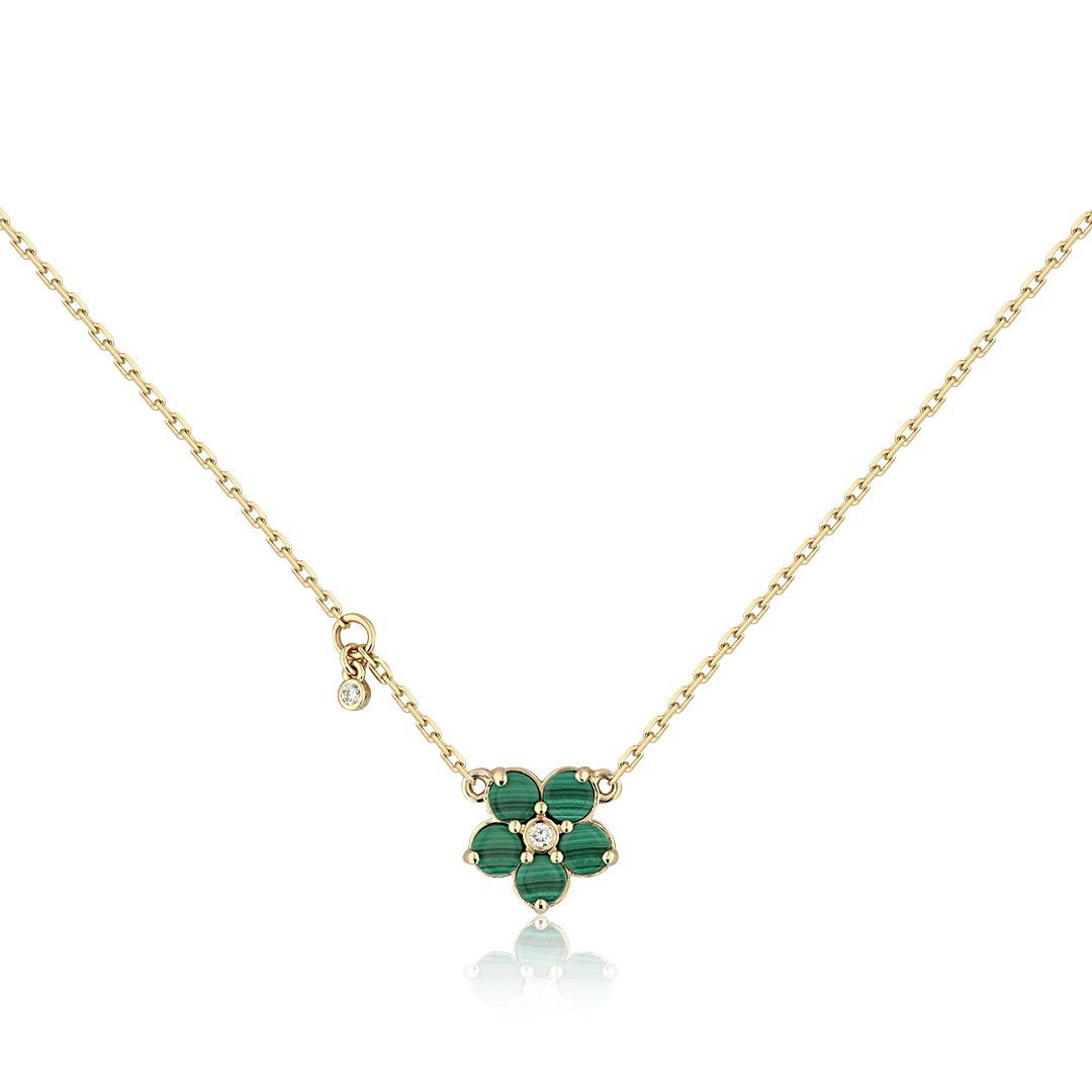 Колье из желтого золота с малахитом и бриллиантами