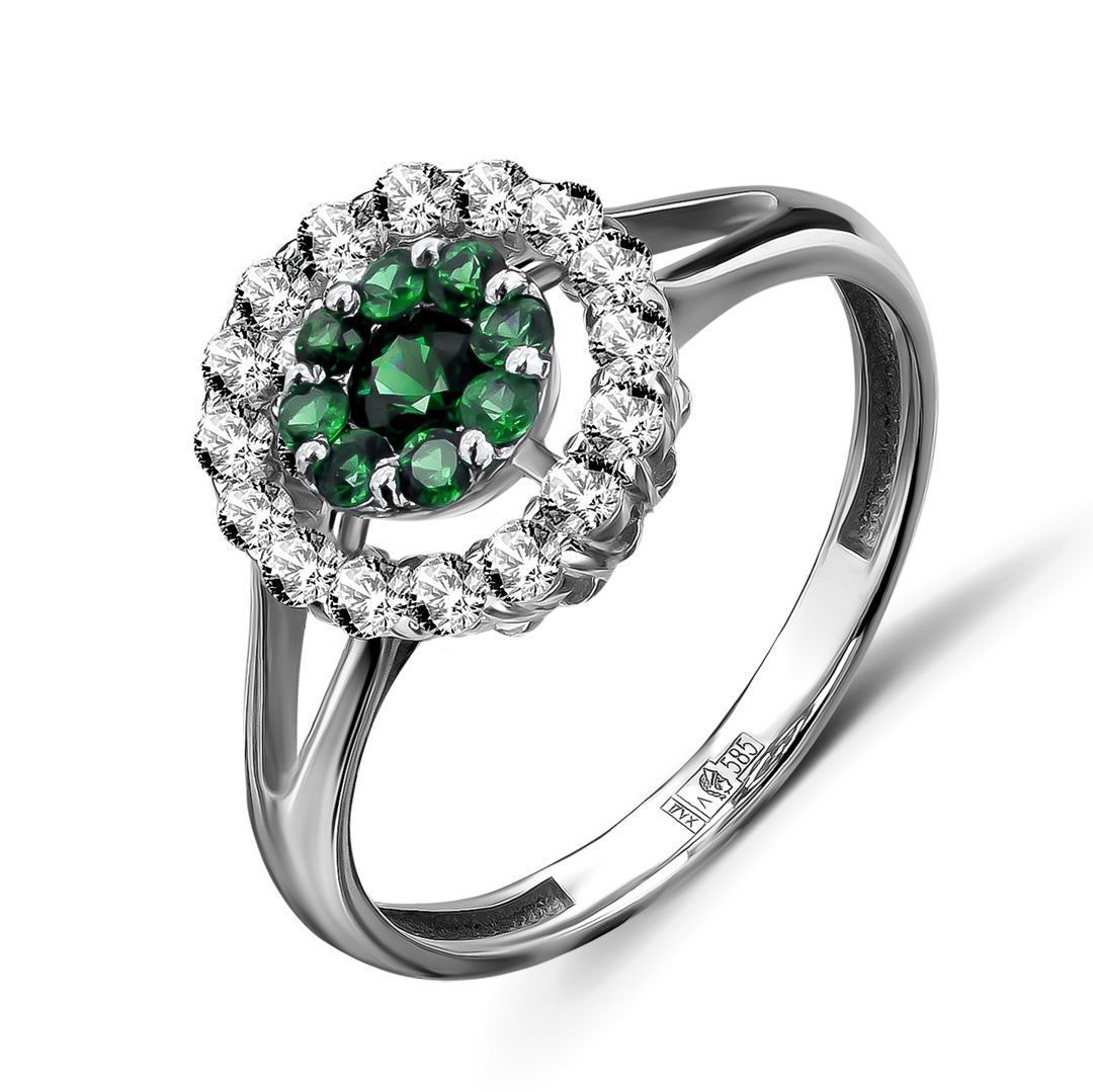 Кольцо из белого золота с изумрудами и бриллиантами