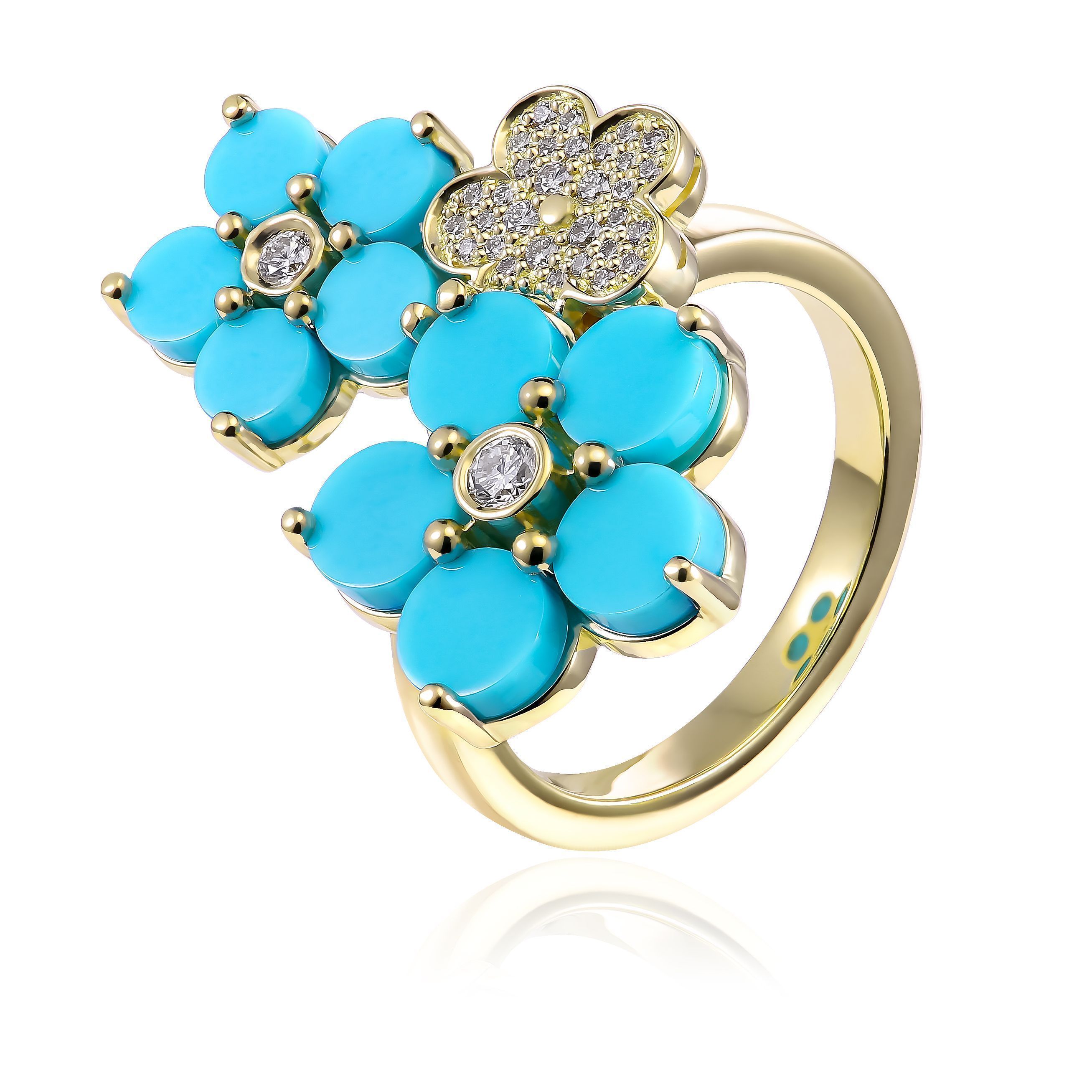 Кольцо из желтого золота с бирюзой и бриллиантами
