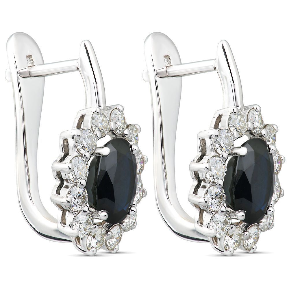 Серьги из белого золота с бриллиантами и сапфирами