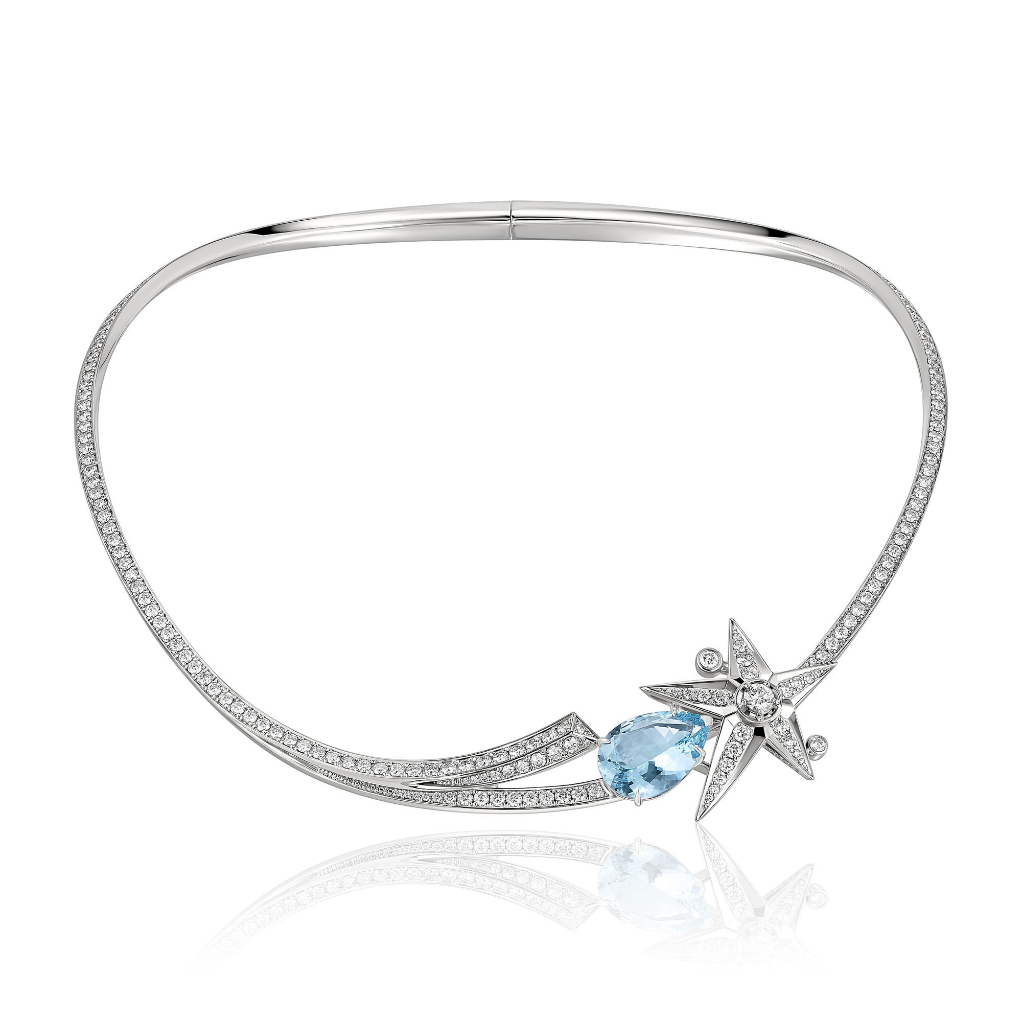 Колье из белого золота с аквамарином 7.19 ct и бриллиантами