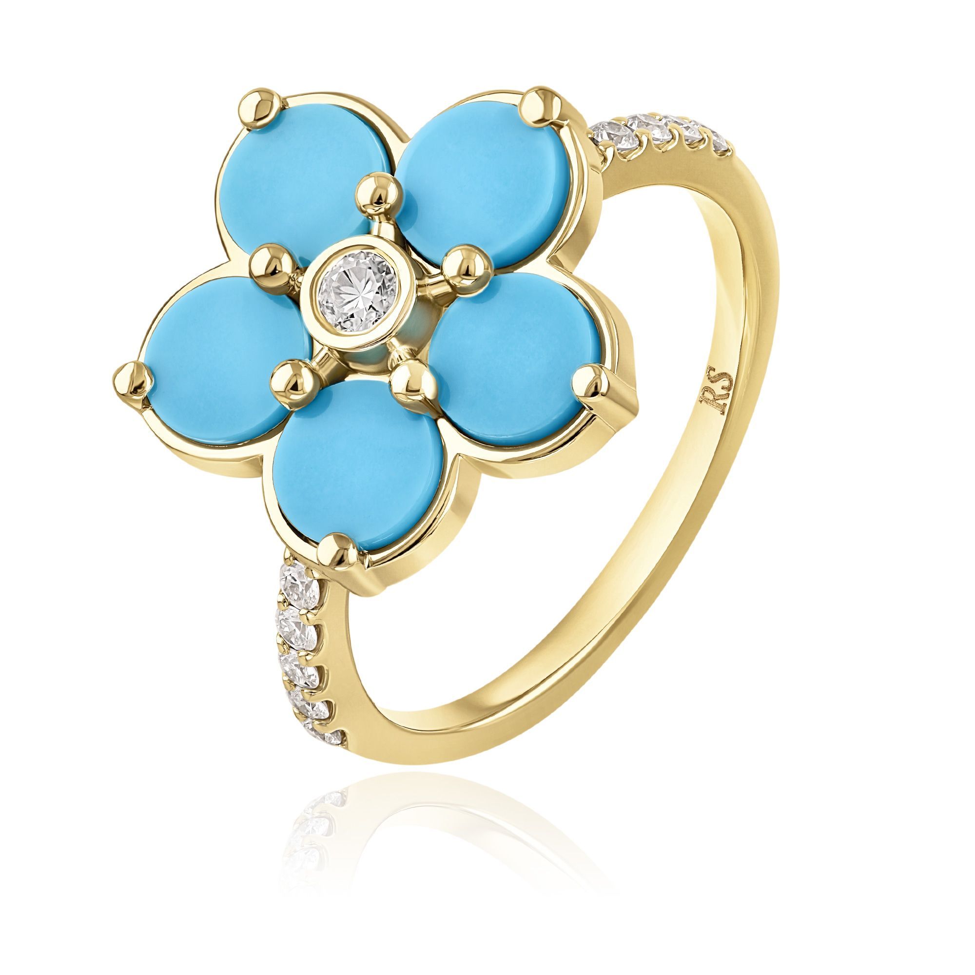 Кольцо из желтого золота с бирюзой и бриллиантами