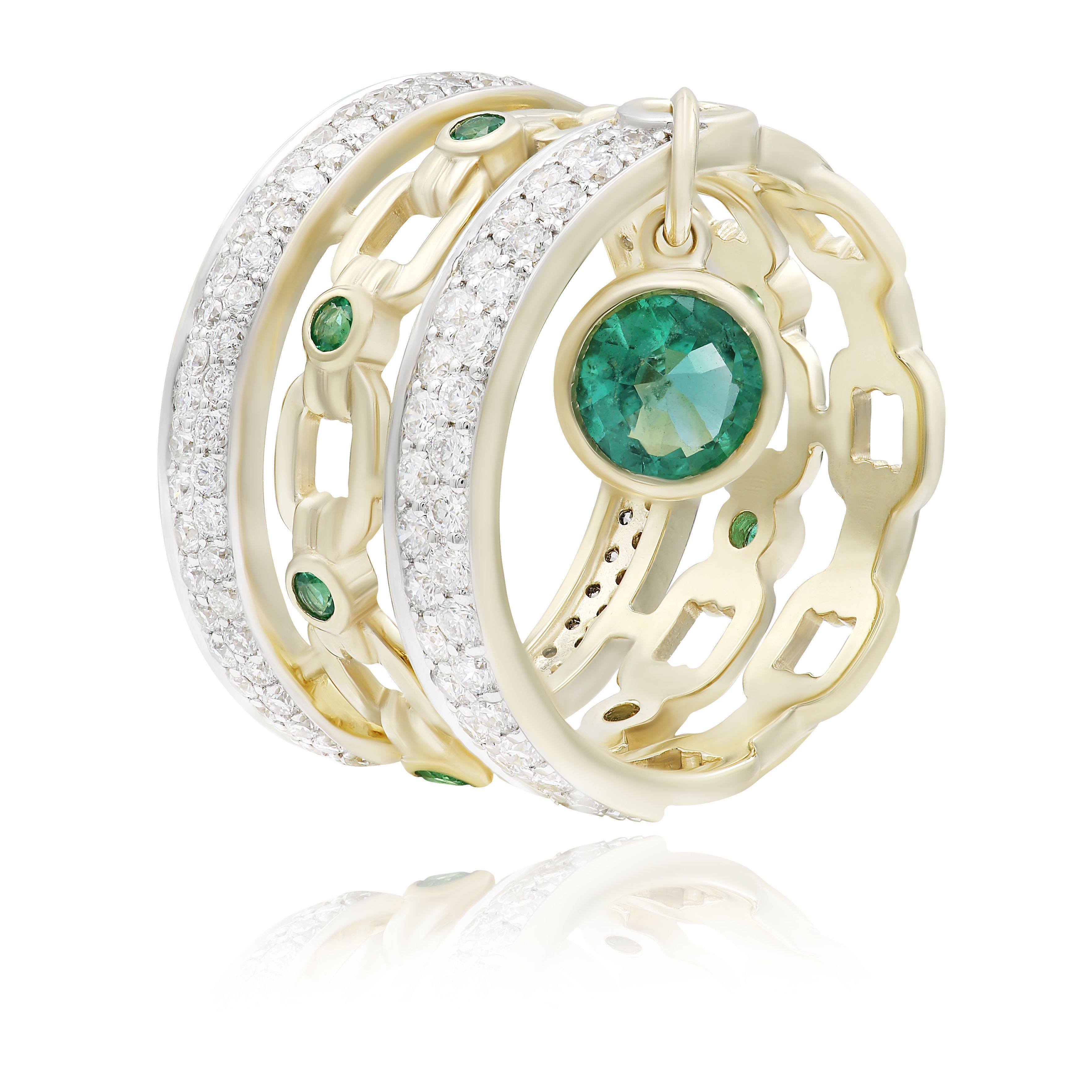 Кольцо из желтого золота с изумрудами и бриллиантами