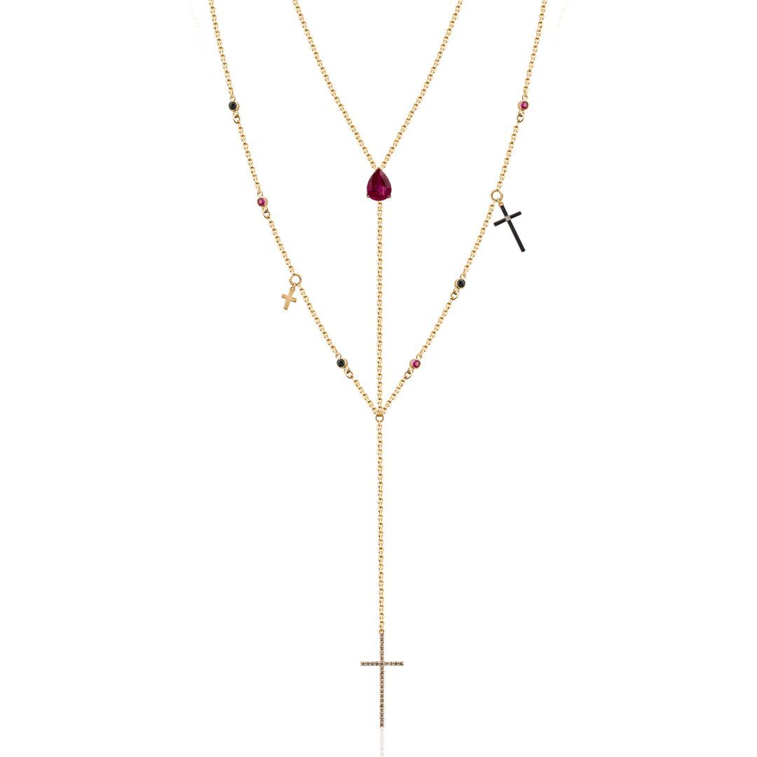 Колье из желтого золота с топазами, рубинами и бриллиантами