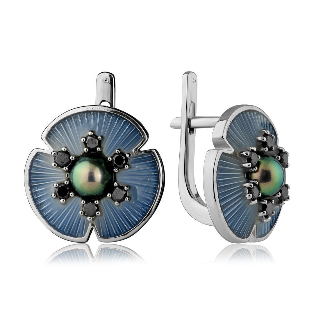 Серьги из белого золота с жемчугом и бриллиантами