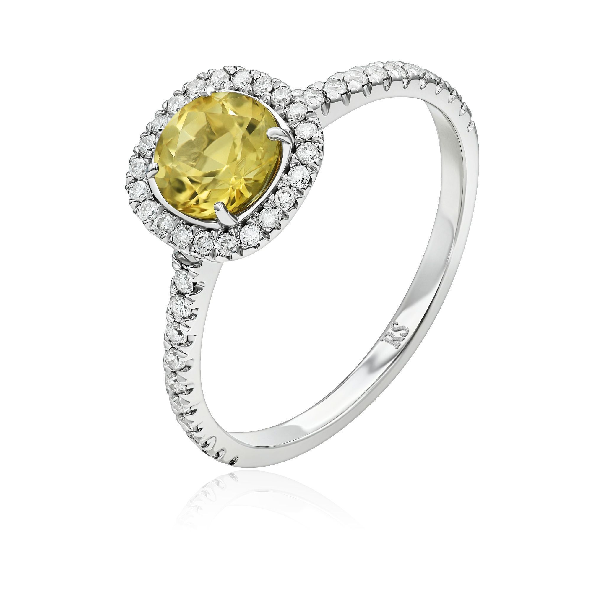 Кольцо из белого золота с бриллиантами и цитрином