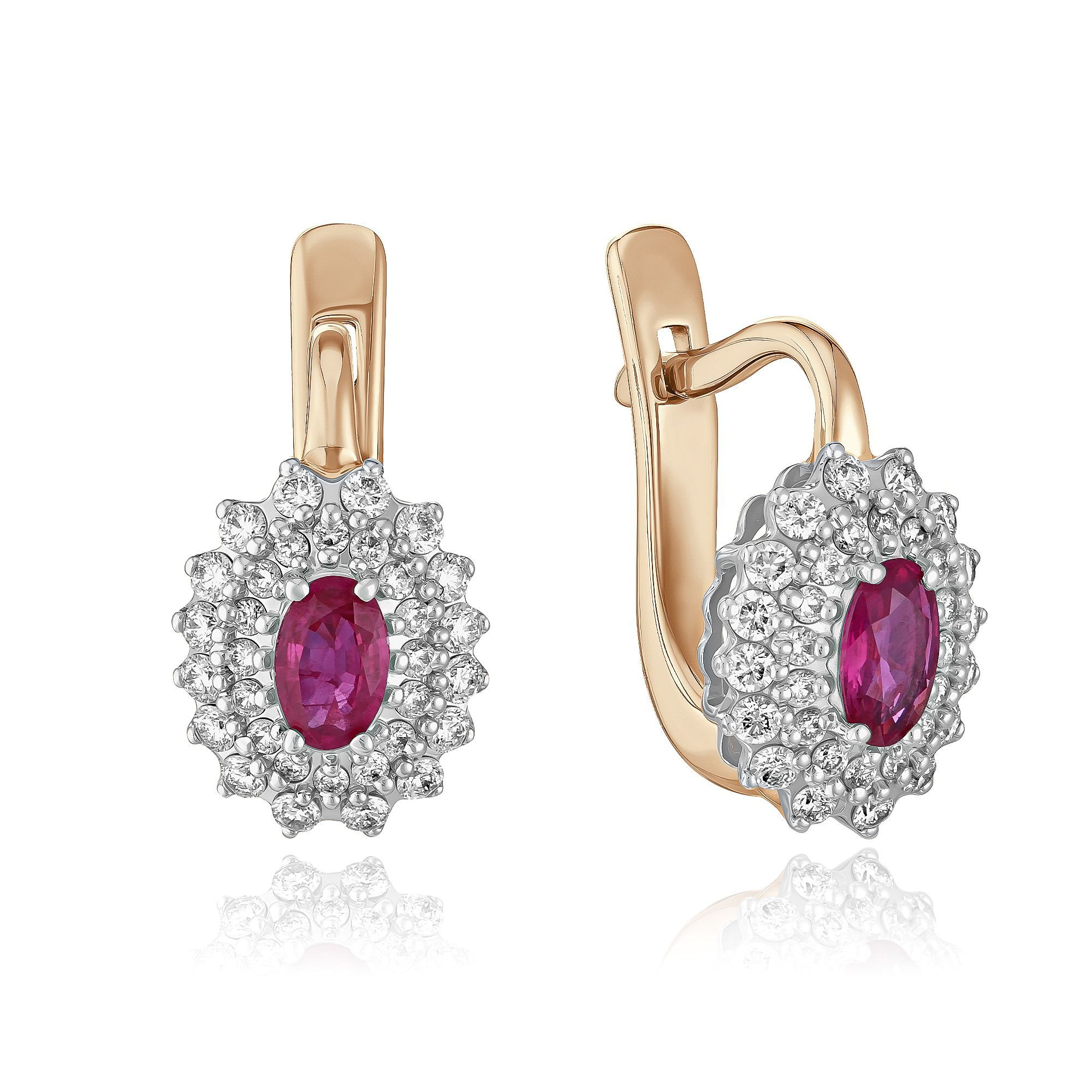 Серьги из красного золота с бриллиантами и рубинами