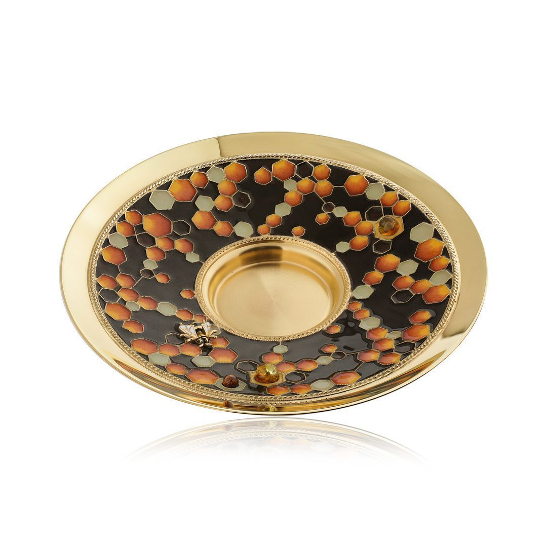 Блюдце из набора «Медовый» из серебра с янтарем