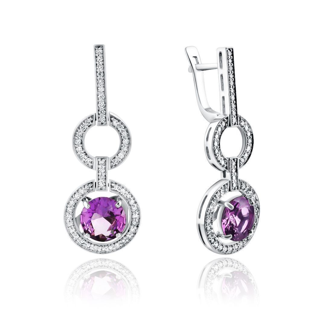 Серьги из белого золота с аметистами и бриллиантами