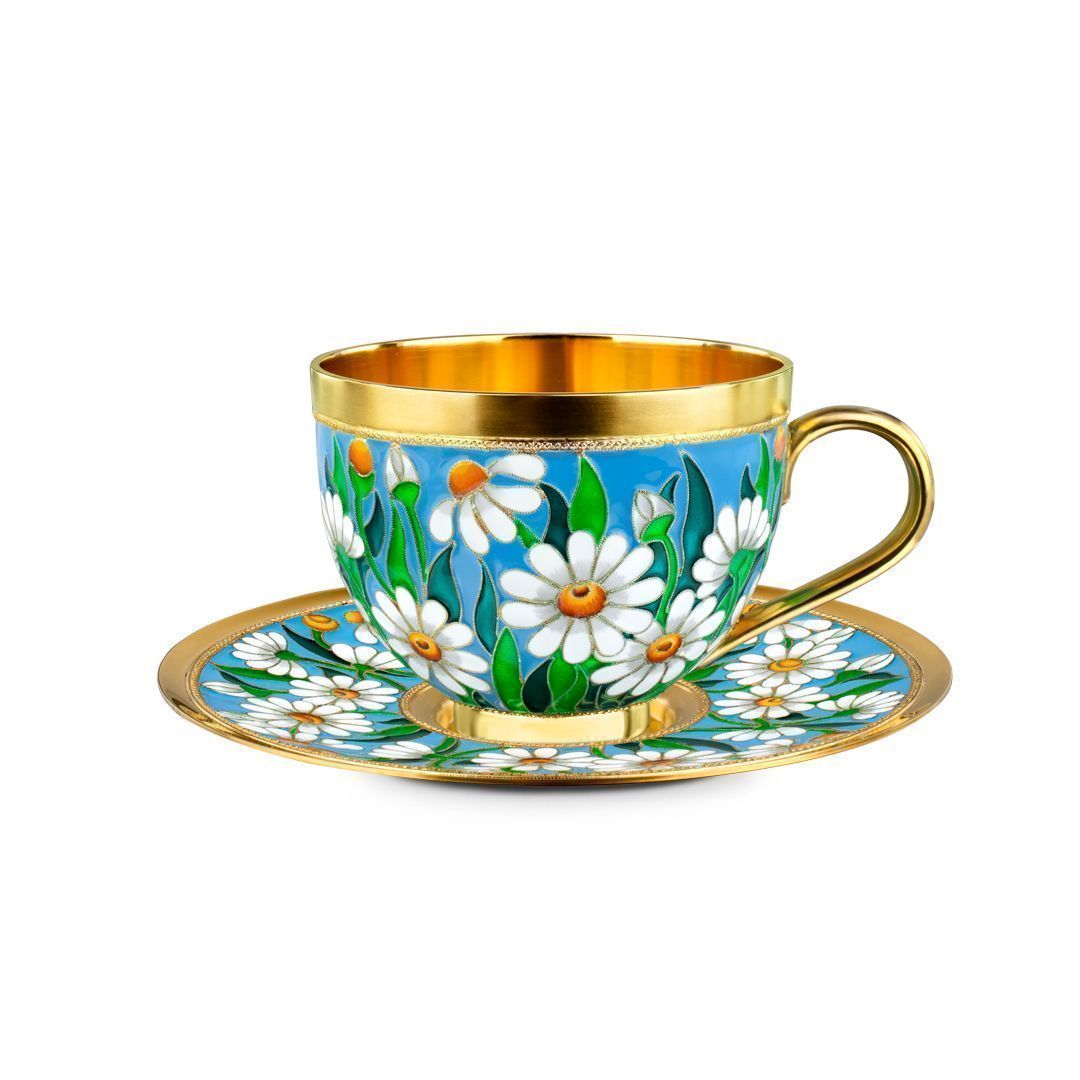 Набор чашка с блюдцем «Любит-не любит» из серебра