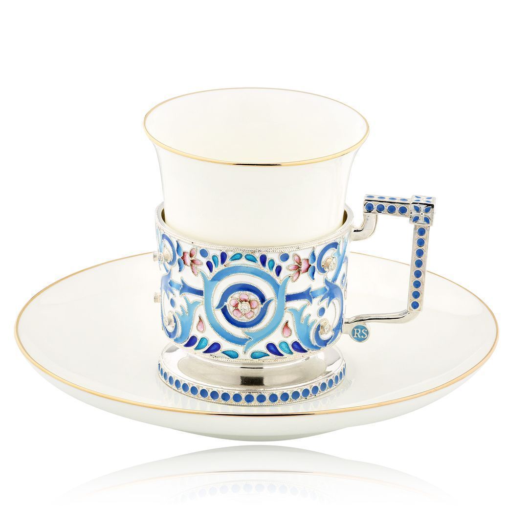 Набор кофейный из серебра с бриллиантами