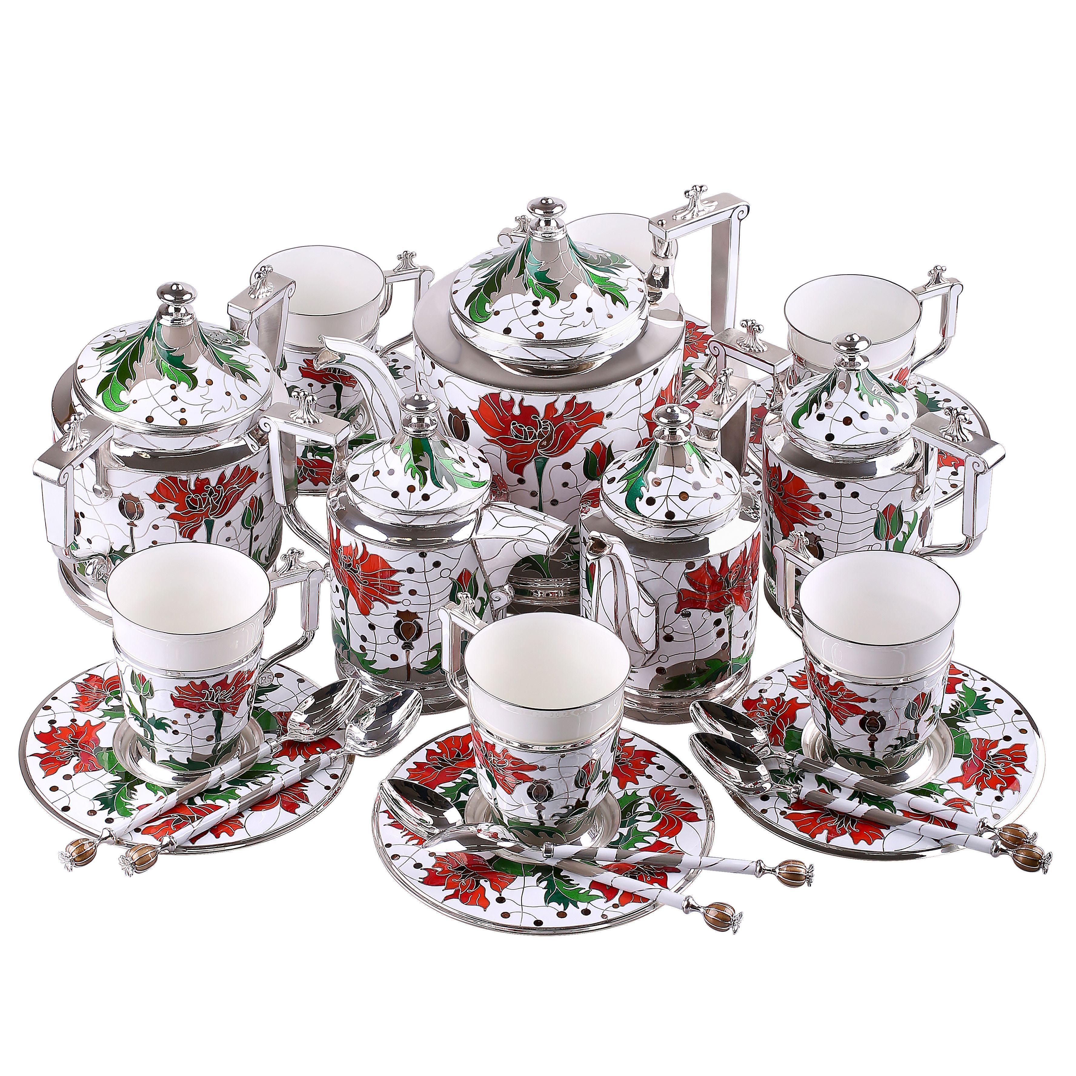 Сервиз чайный «Маки» из серебра