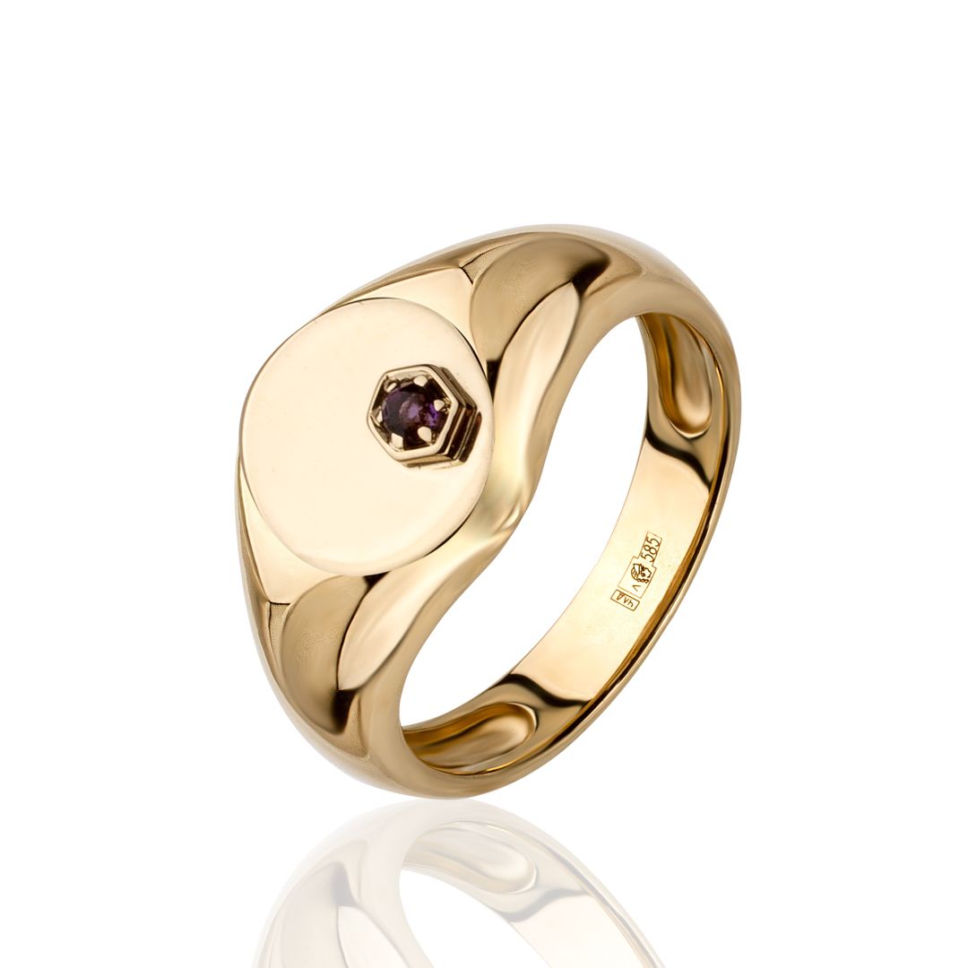 Кольцо из жёлтого золота с аметистом