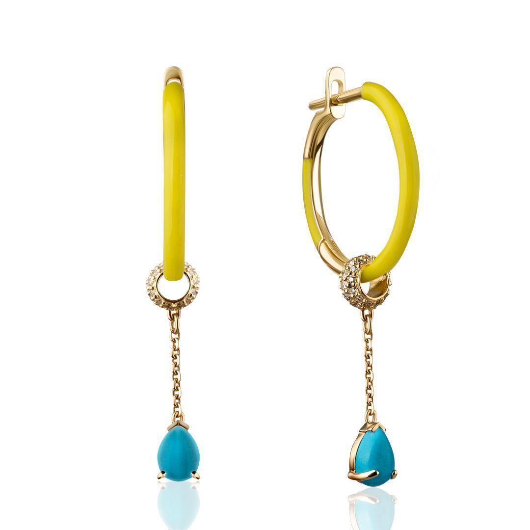 Серьги из желтого золота с бирюзой и бриллиантами