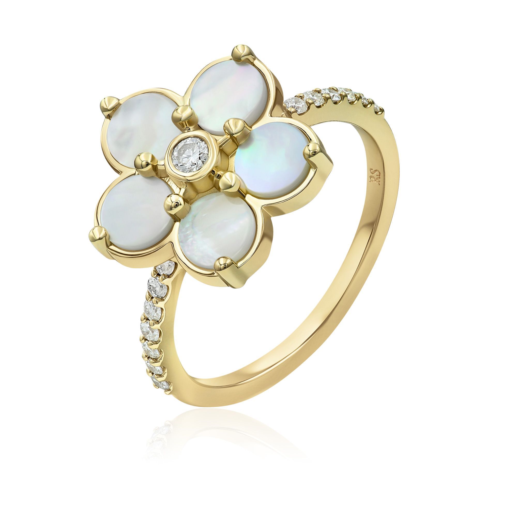 Кольцо из желтого золота с бриллиантами и перламутром