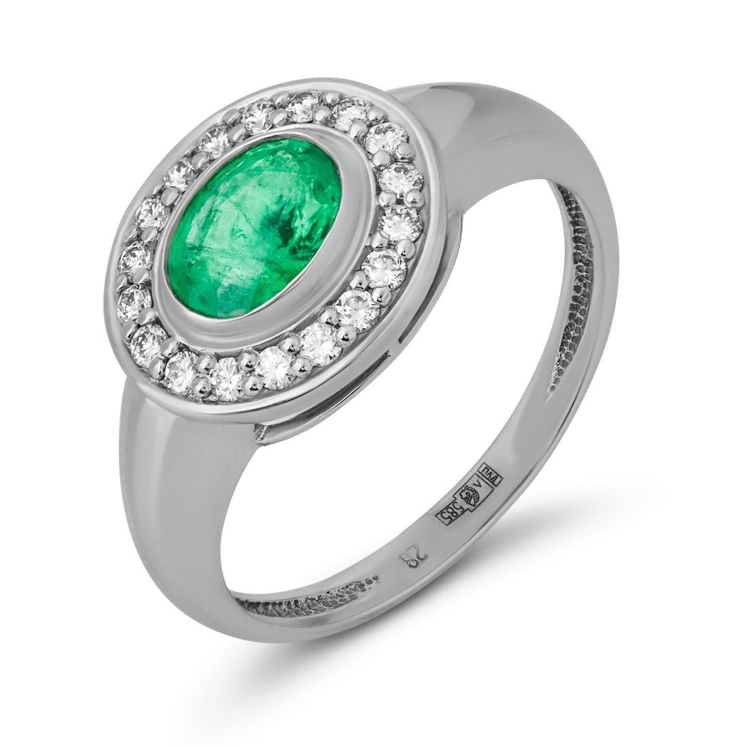 Кольцо из белого золота с бриллиантами и изумрудом