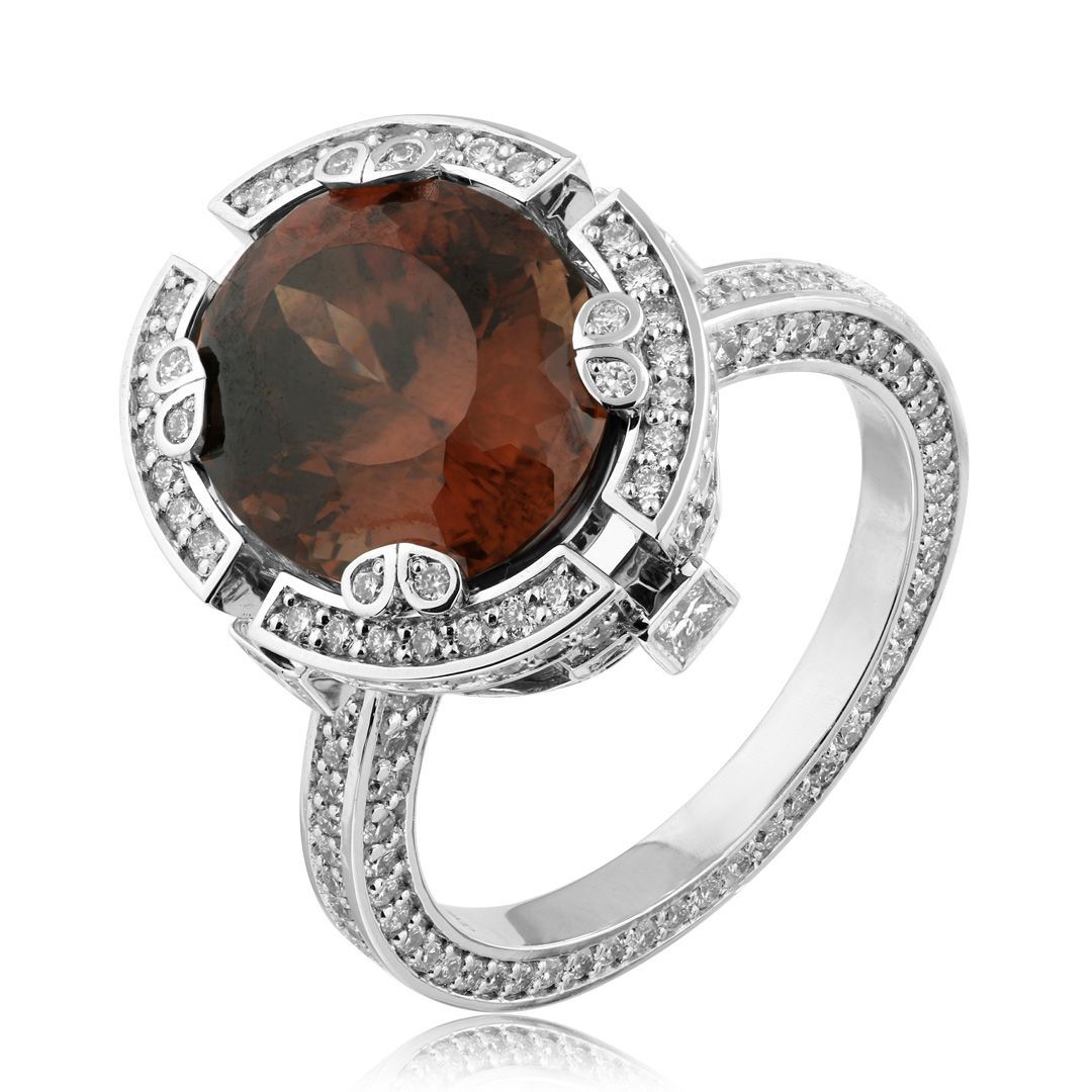 Кольцо из белого золота с бриллиантами и цирконом 1.786 ct