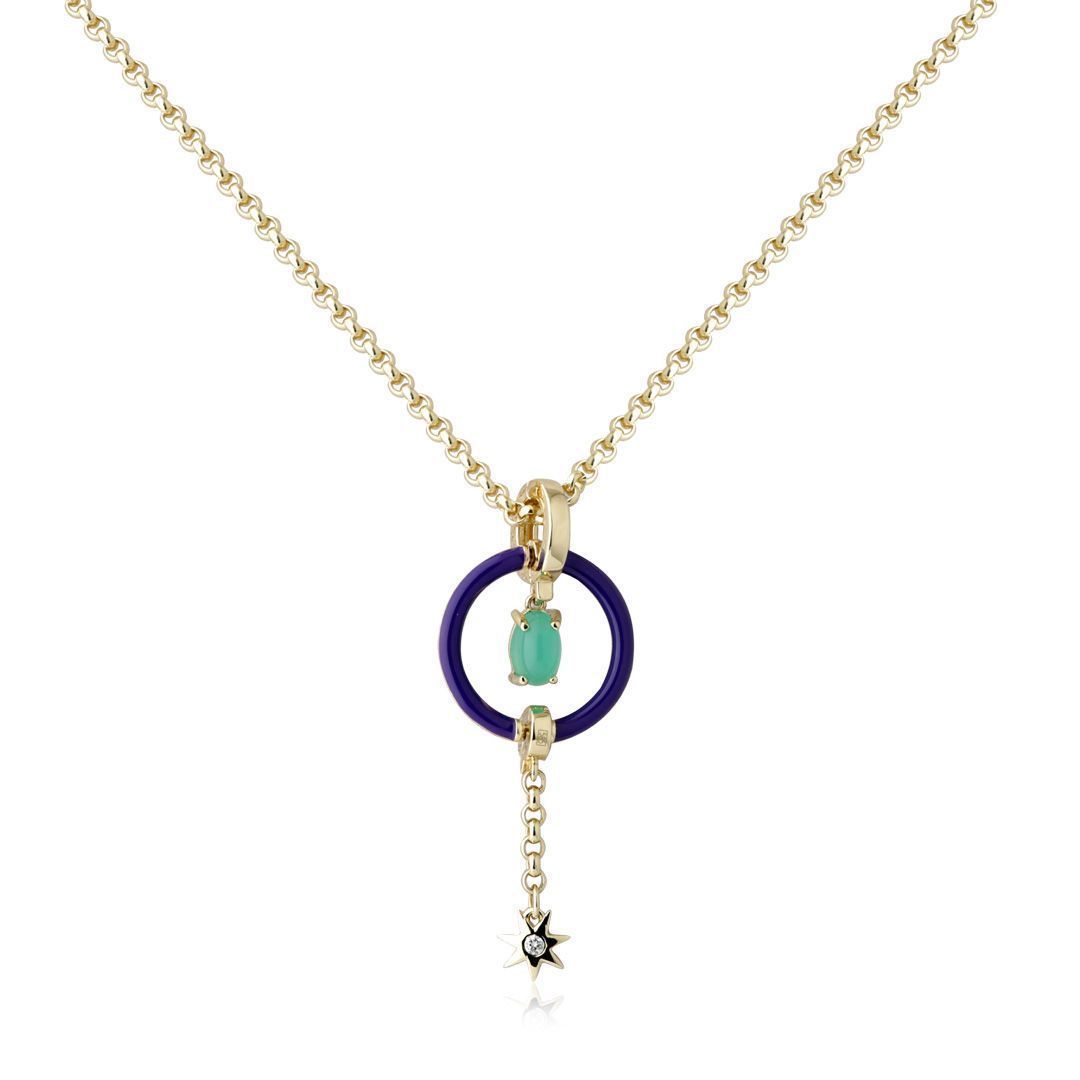 Колье из желтого золота с хризопразом и бриллиантом