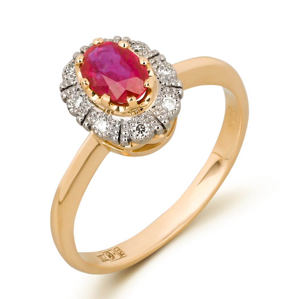 Кольцо из желтого золота с рубином и бриллиантами