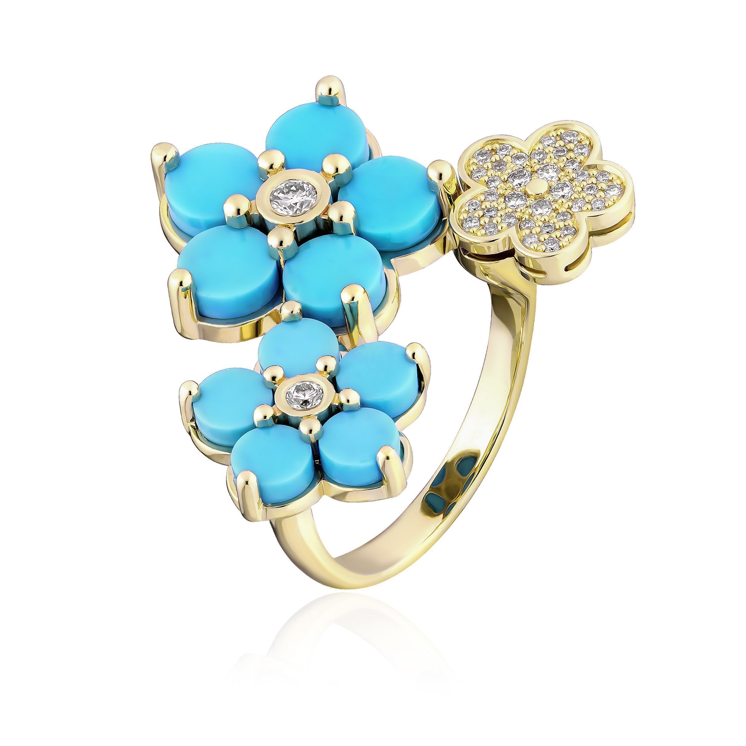 Кольцо из желтого золота с бирюзой и бриллиантами