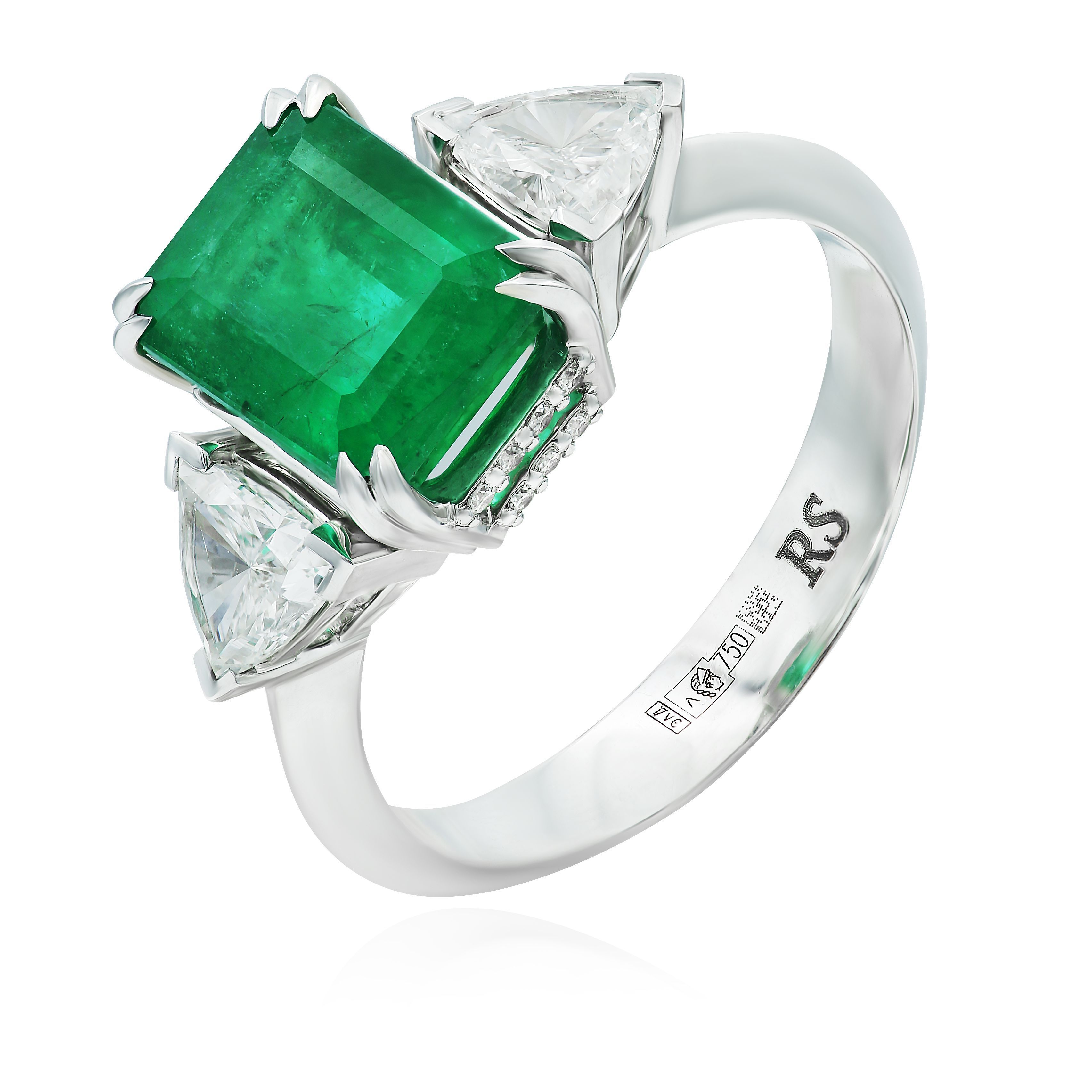 Кольцо с бриллиантами и изумрудом 2.56 ct