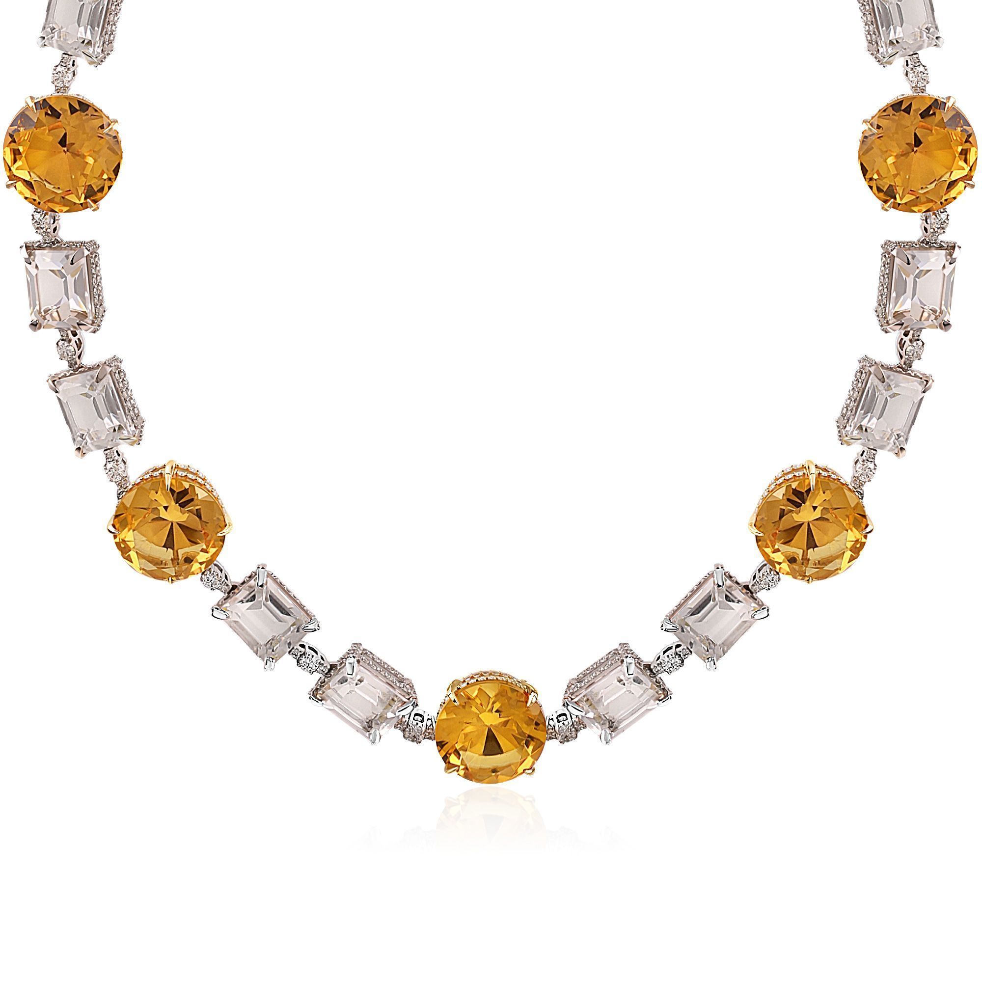Колье из белого золота с бриллиантами, кварцами 47.95 ct и цитринами 63.55 ct