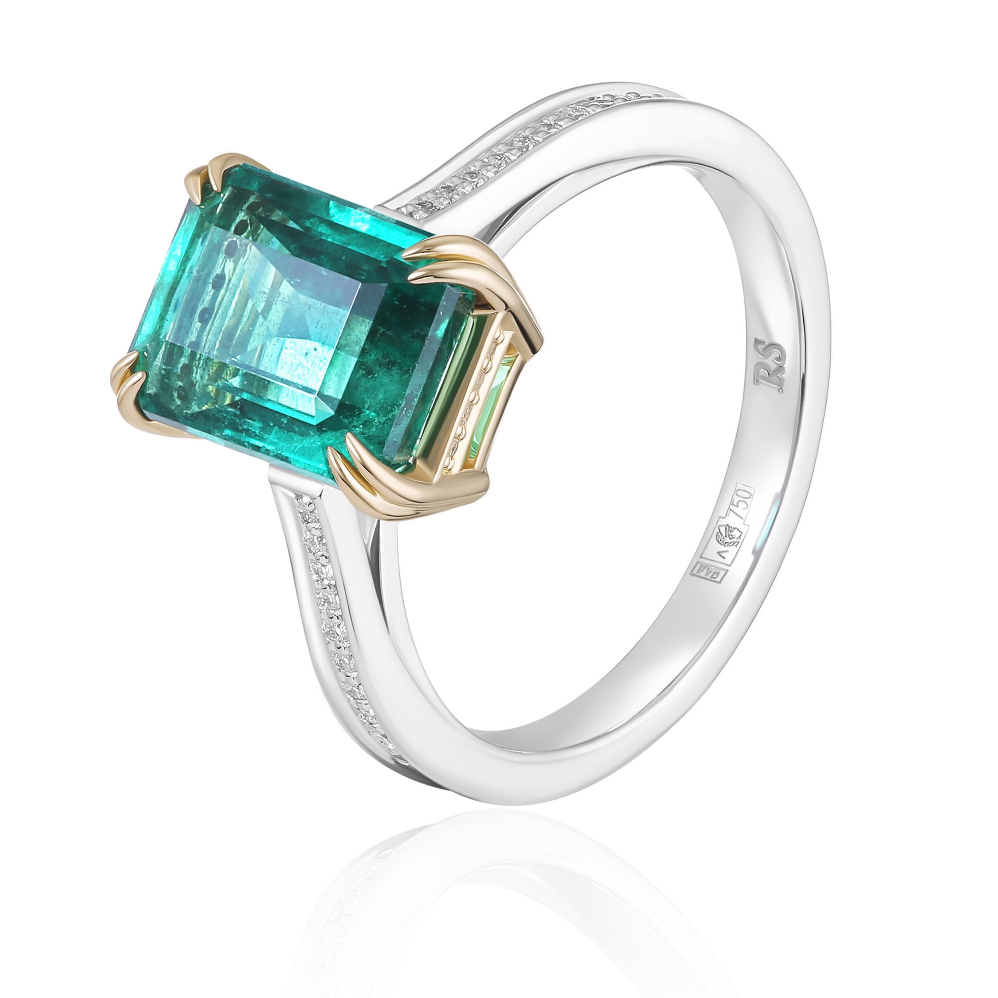 Кольцо с бриллиантами и изумрудом 3.24 ct