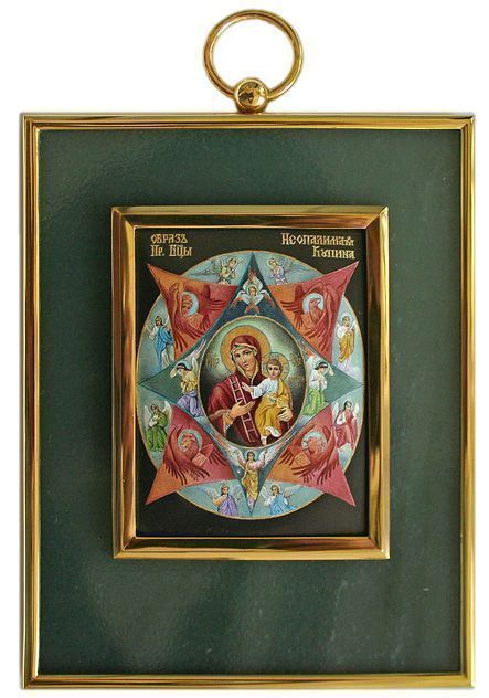 Икона «Неопалимая Купина» из серебра с нефритом
