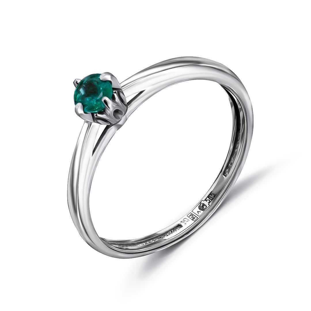 Кольцо из белого золота с изумрудом