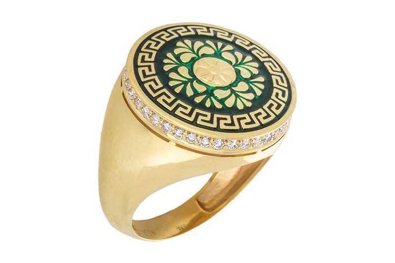 Кольцо «Ампир» из желтого золота с бриллиантами