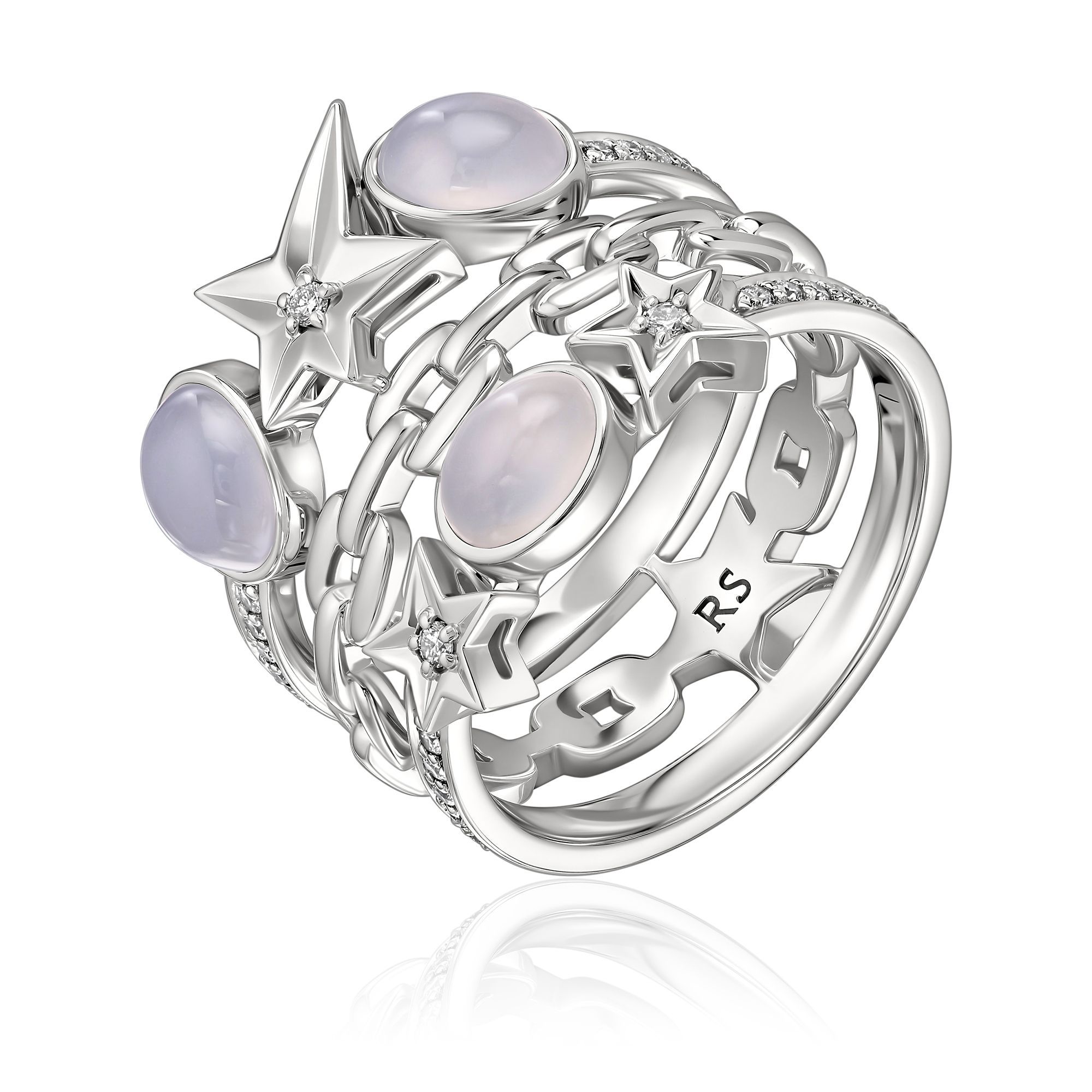 Кольцо из белого золота с халцедоном и бриллиантами