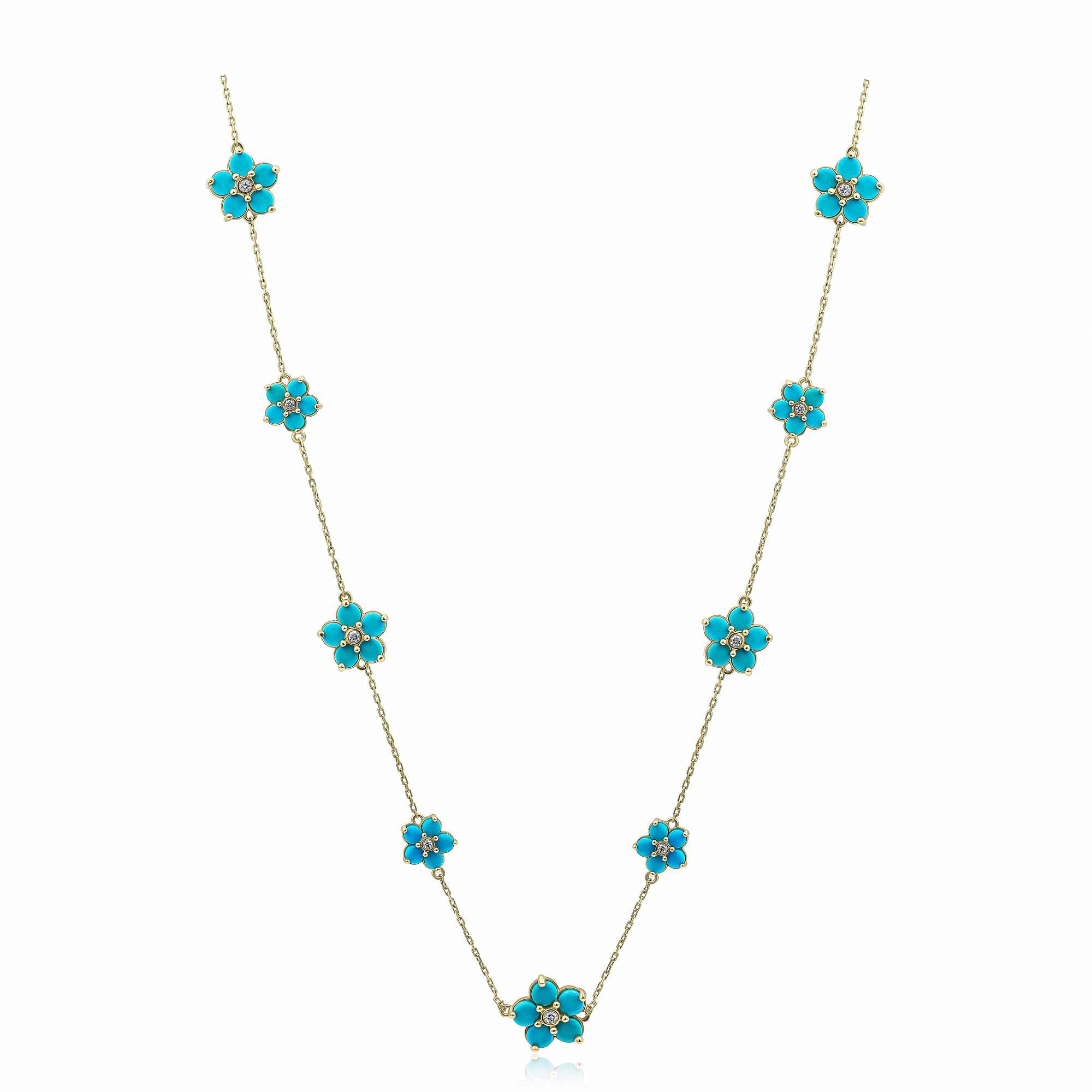 Колье из желтого золота с бирюзой и бриллиантами