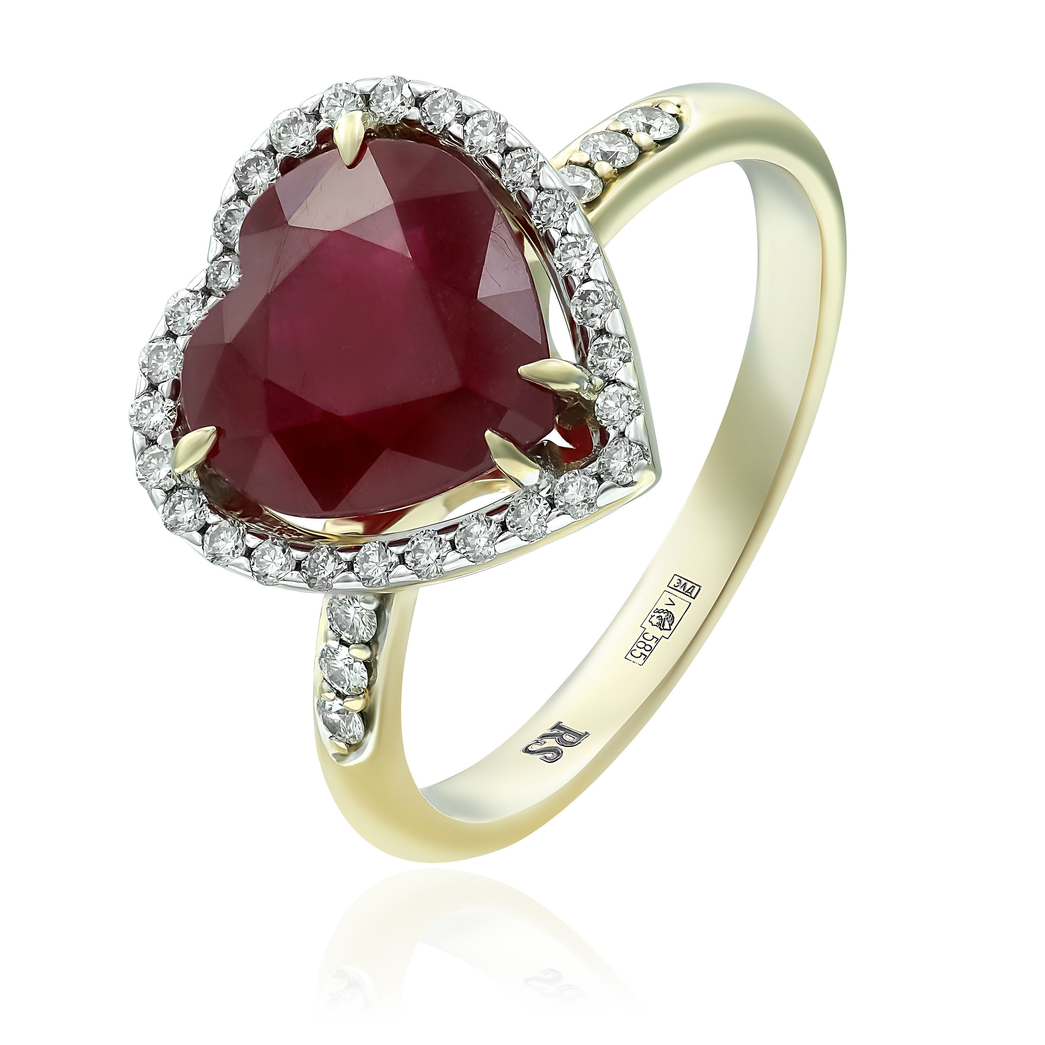 Кольцо из желтого золота с рубинами и бриллиантами