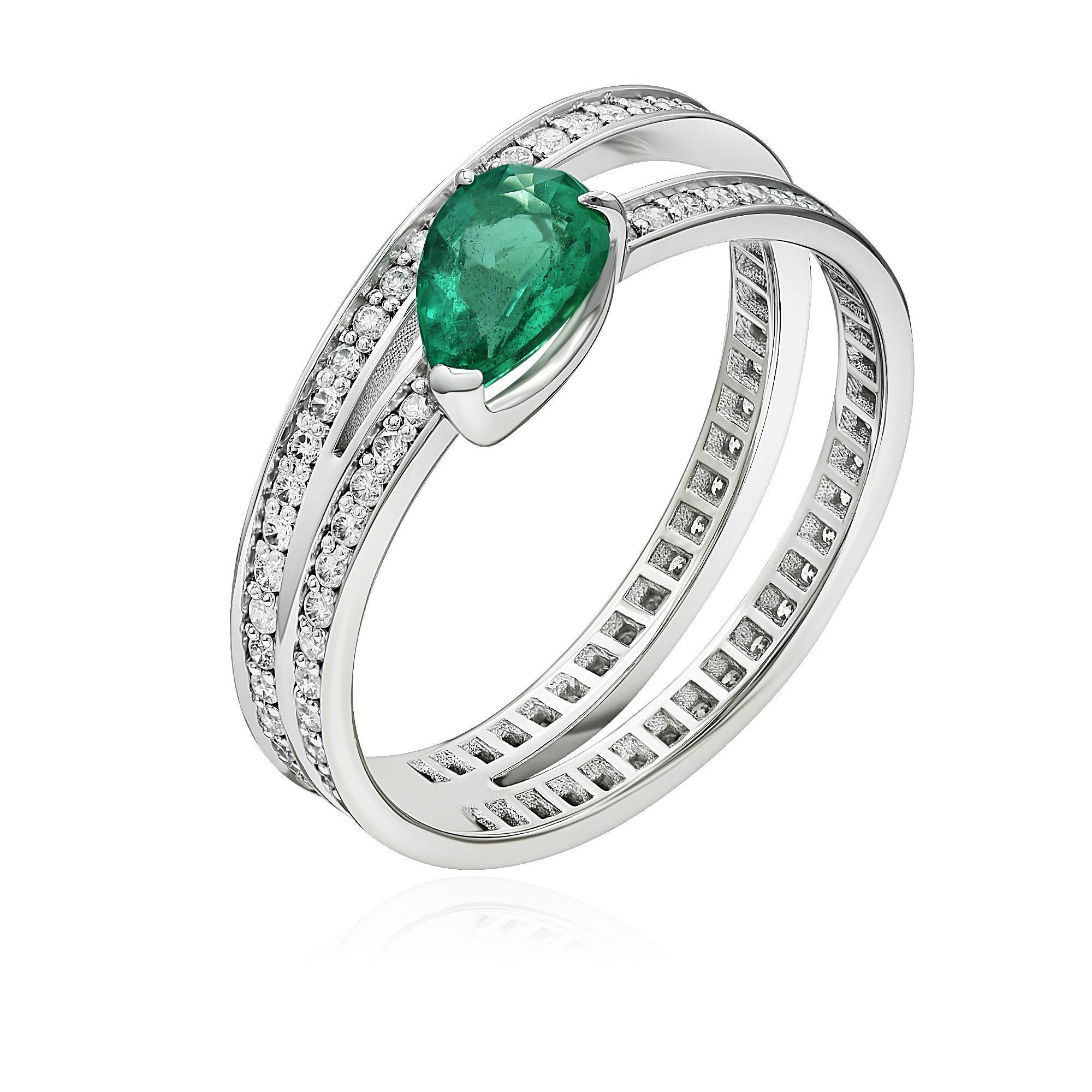 Кольцо «BATEAU» из белого золота с изумрудом и бриллиантами