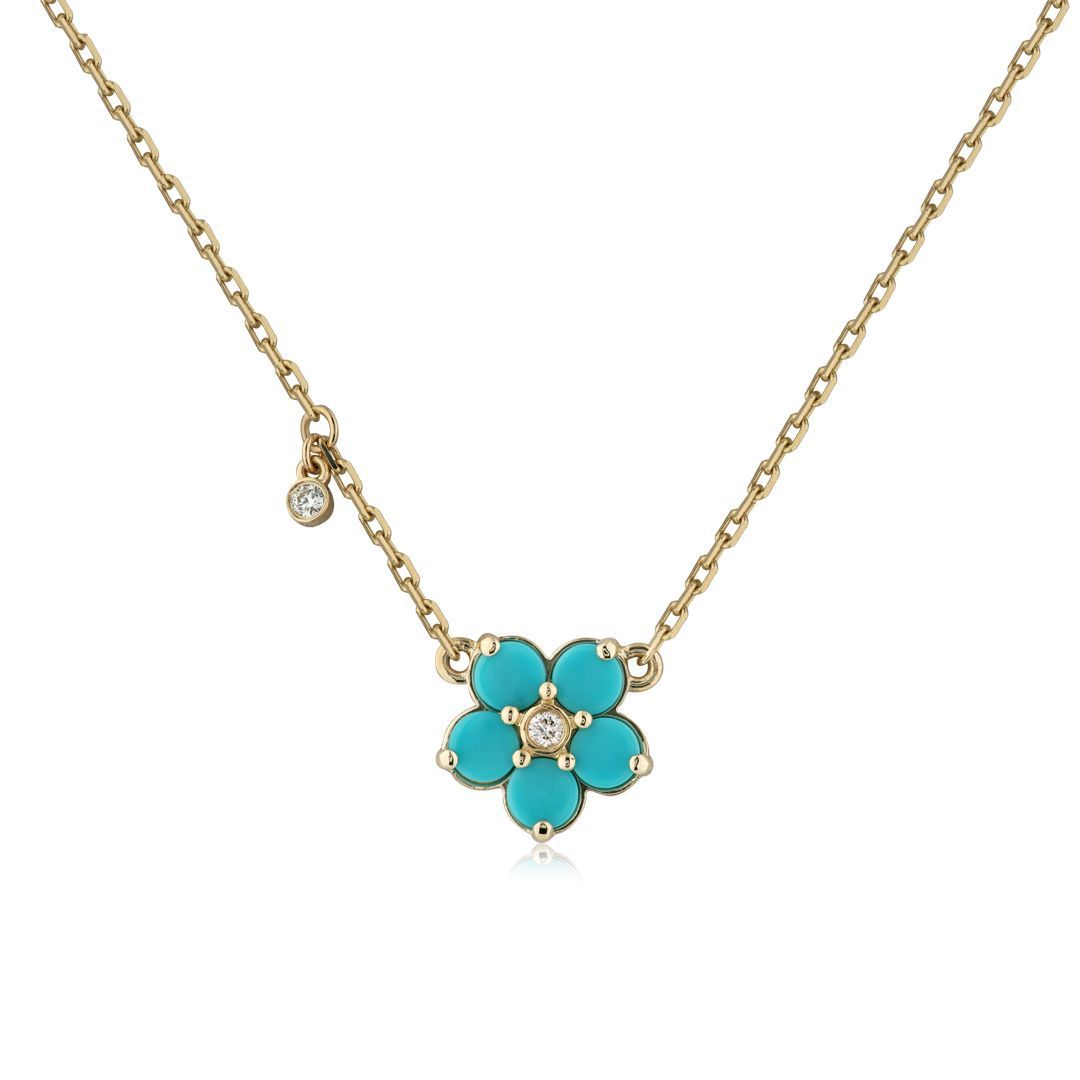Колье из желтого золота с бирюзой и бриллиантами
