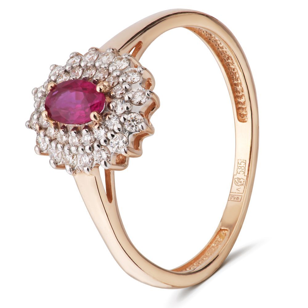 Кольцо из красного золота с рубином и бриллиантами