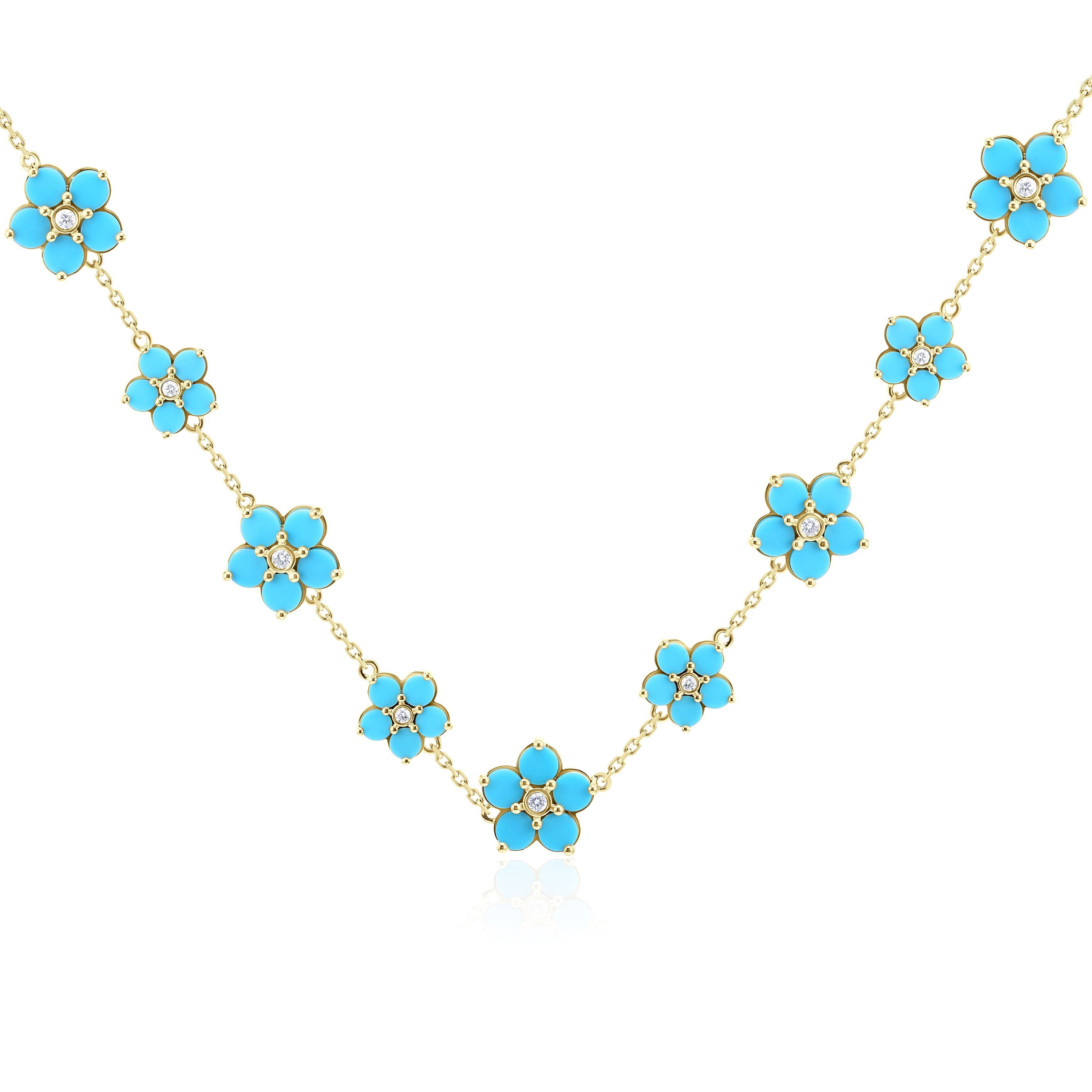 Колье из желтого золота с бирюзой и бриллиантами